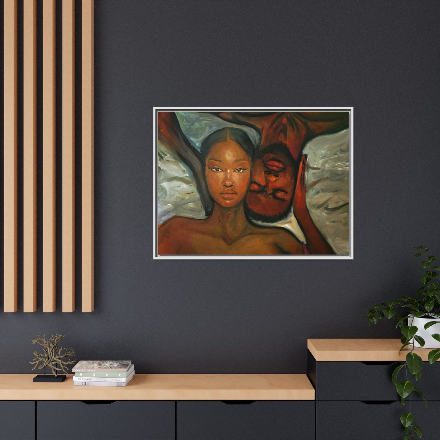 Canvas Print - Emotional Oil Painting of Couple in Bed