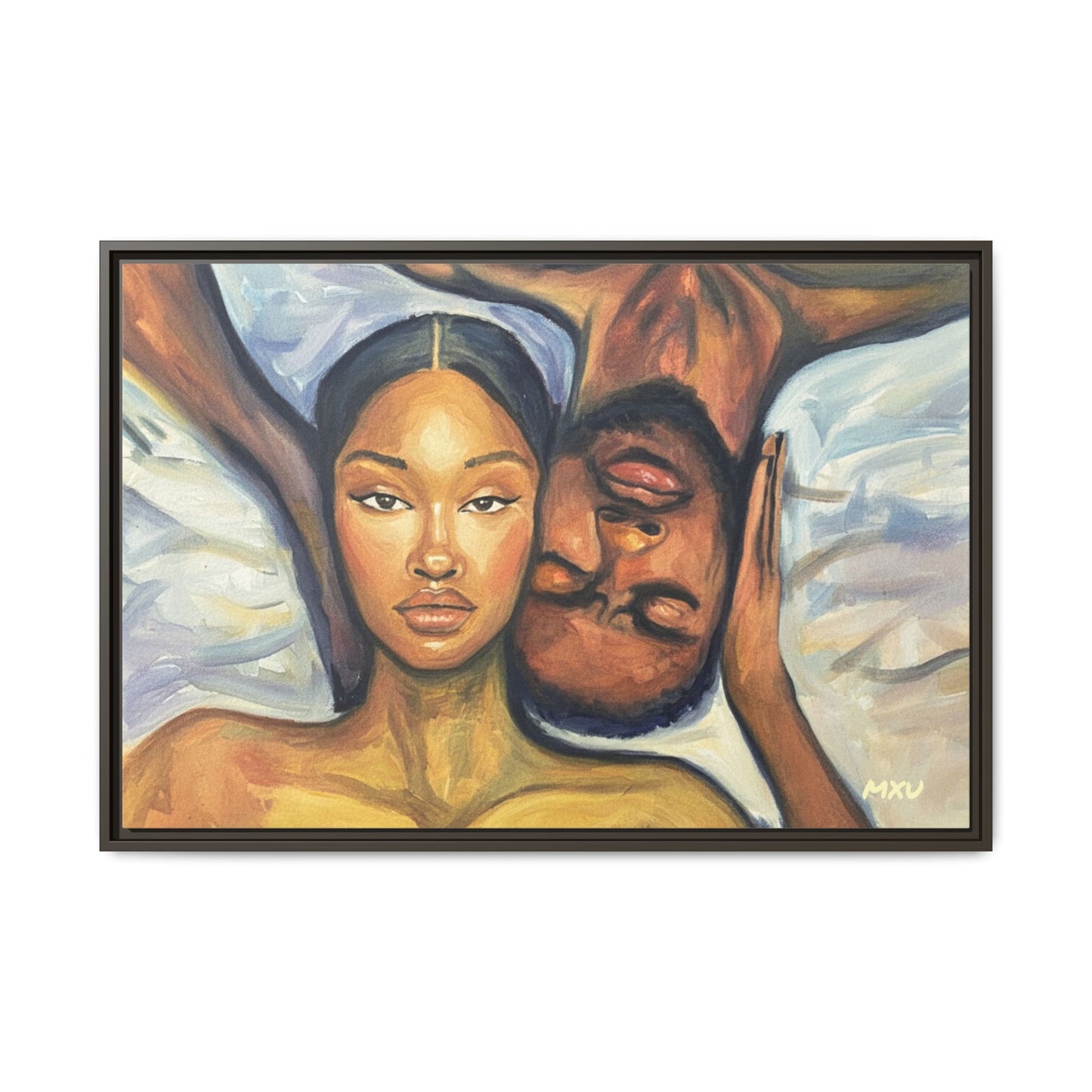 Canvas Print - Emotional Oil Painting of Couple in Bed