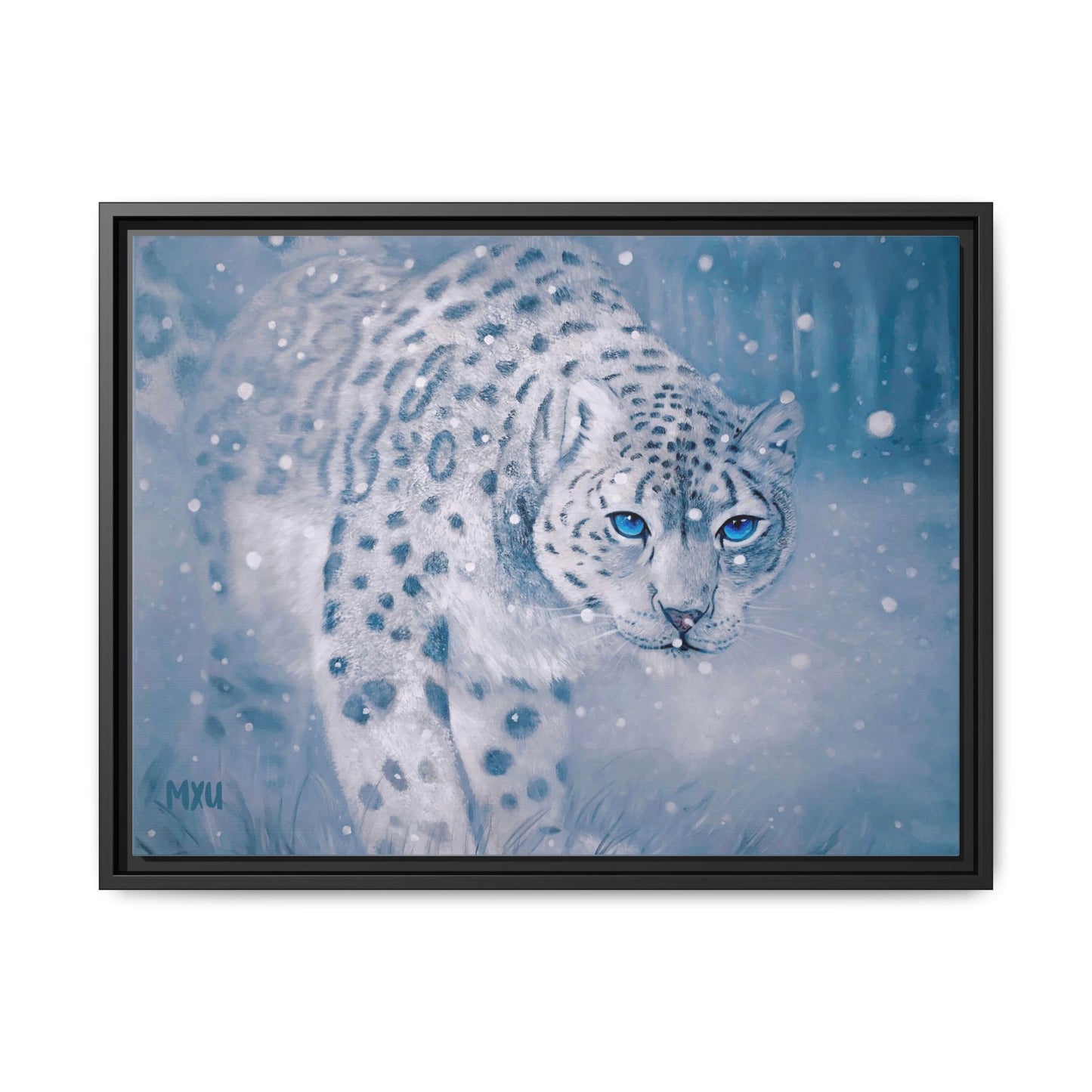 Framed Snow Leopard Canvas Print — Winter Wildlife Wall Art