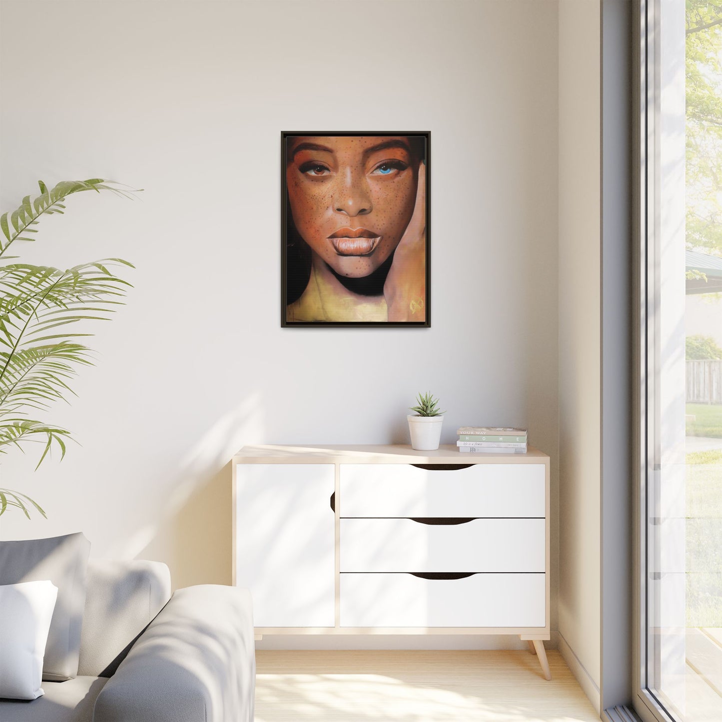 Freckled Beauty Portrait Matte Canvas Print (Framed)