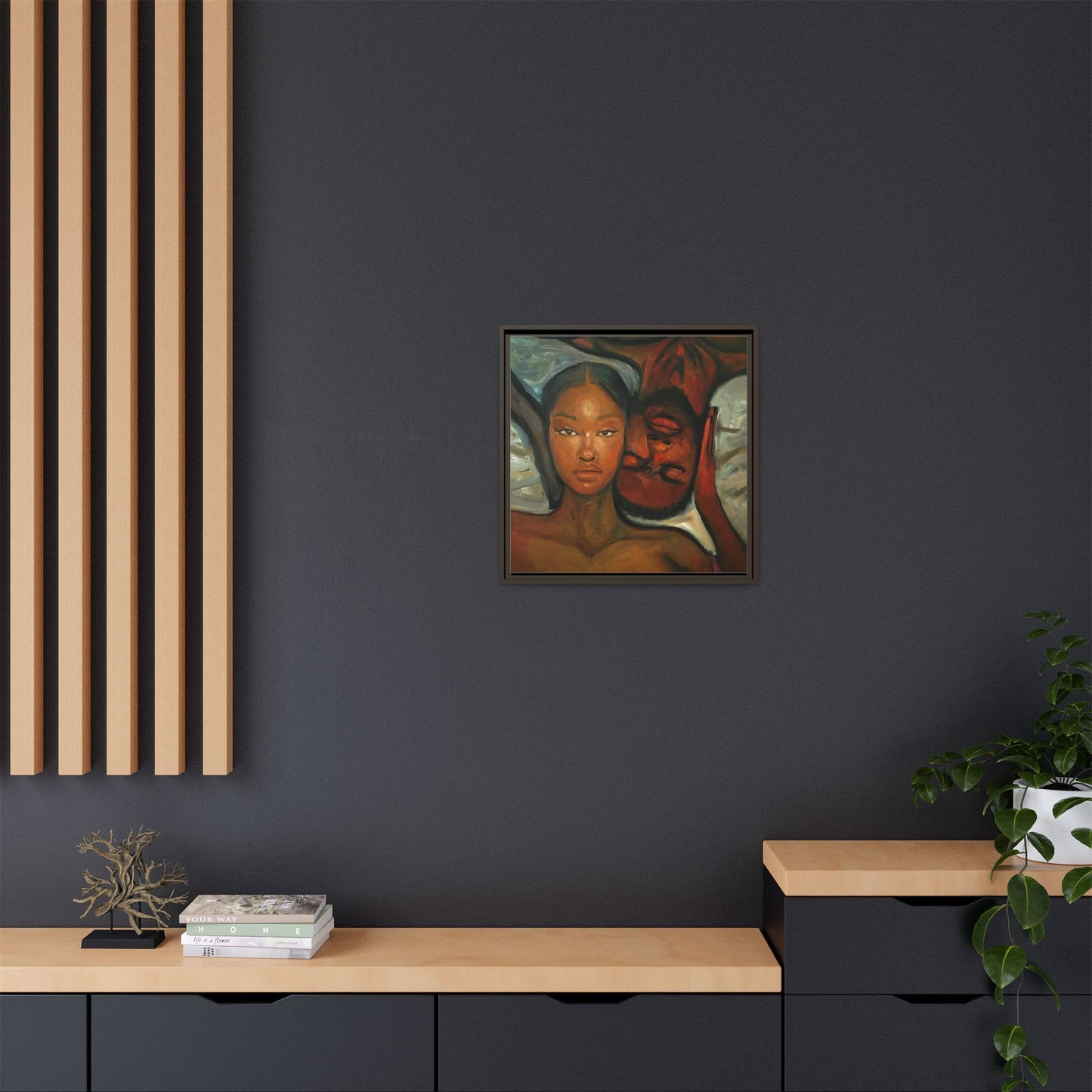 Canvas Print - Emotional Oil Painting of Couple in Bed