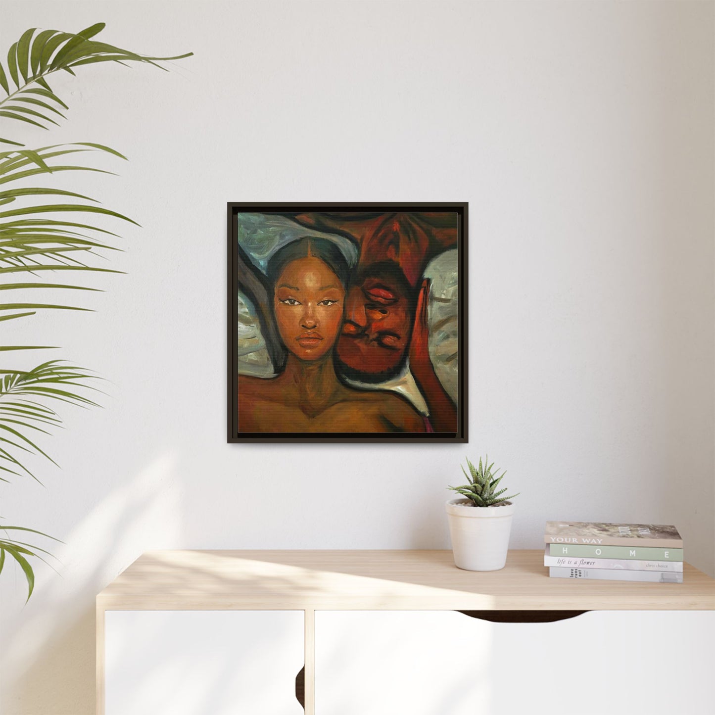 Canvas Print - Emotional Oil Painting of Couple in Bed