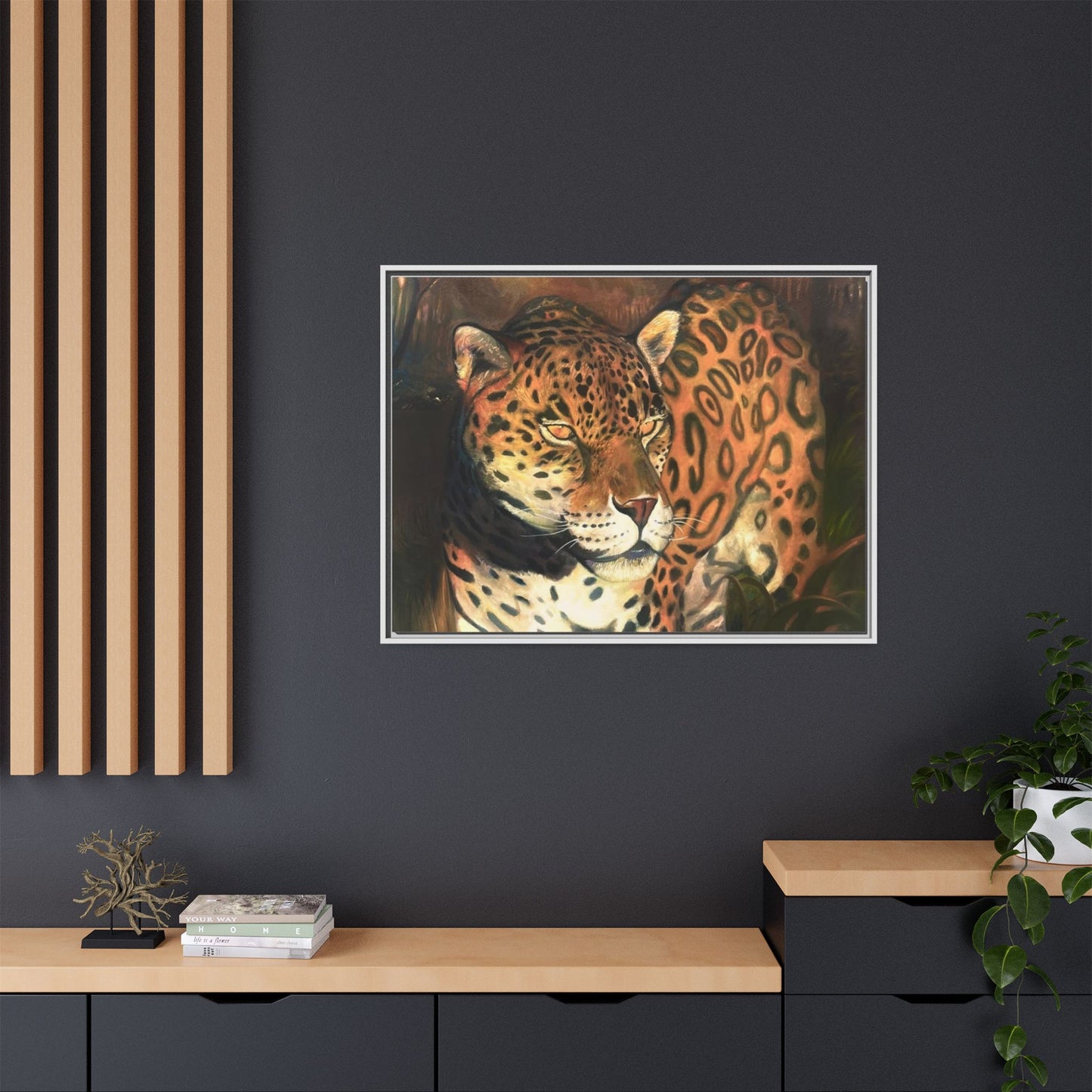 Framed Leopard Canvas Art — Matte Multicolor Jungle Print