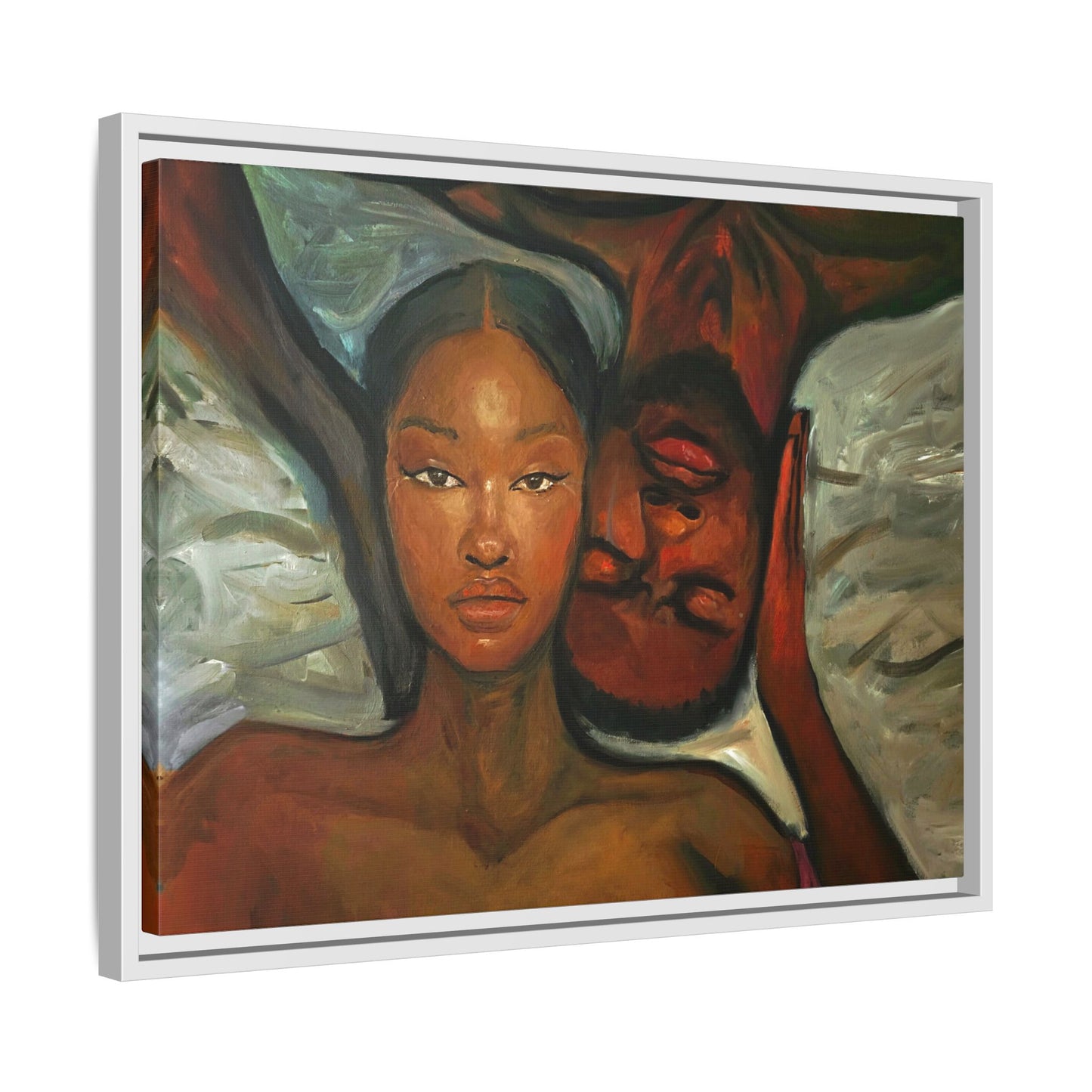 Canvas Print - Emotional Oil Painting of Couple in Bed
