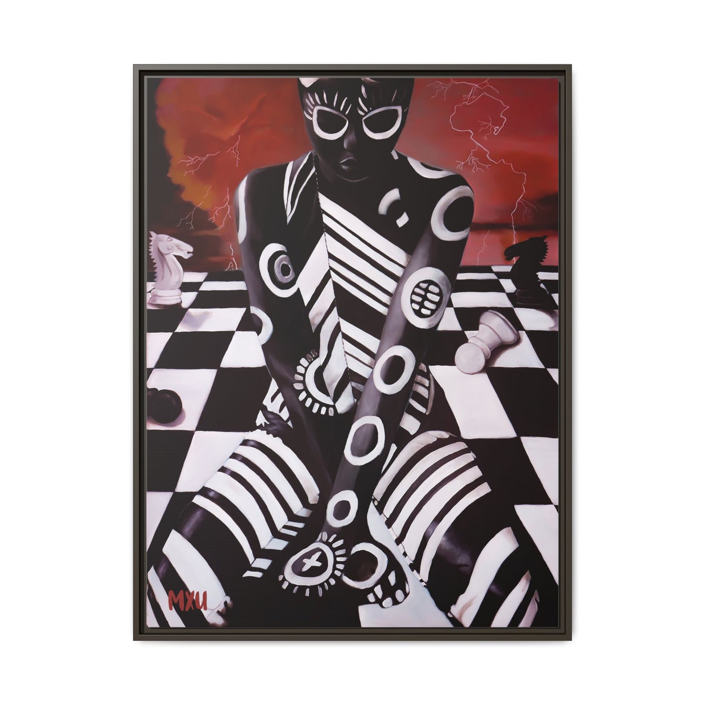 Chess painting Abstract Matte Canvas, Framed (Multi-color)