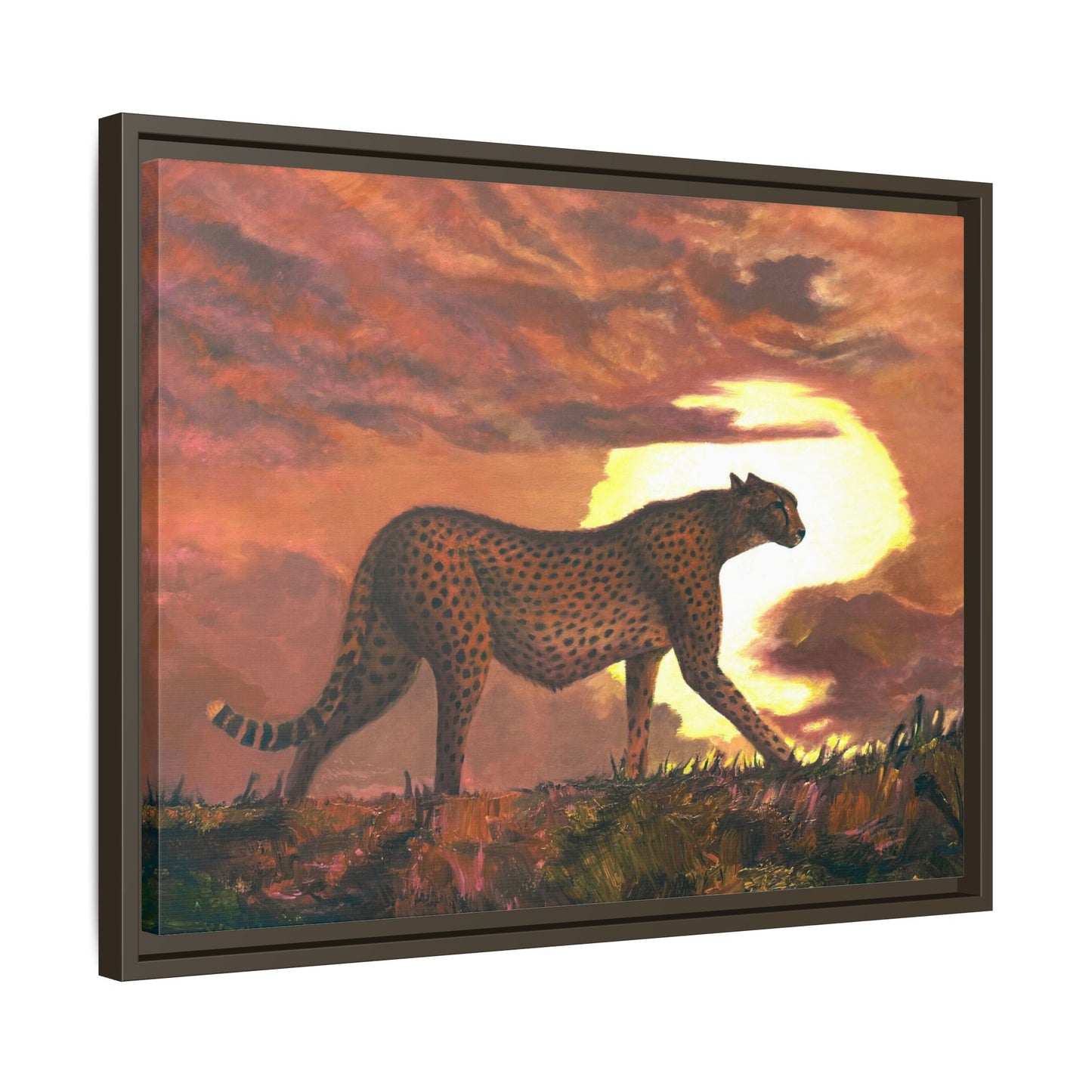 Framed Cheetah Sunset Canvas Print — Wildlife Wall Art