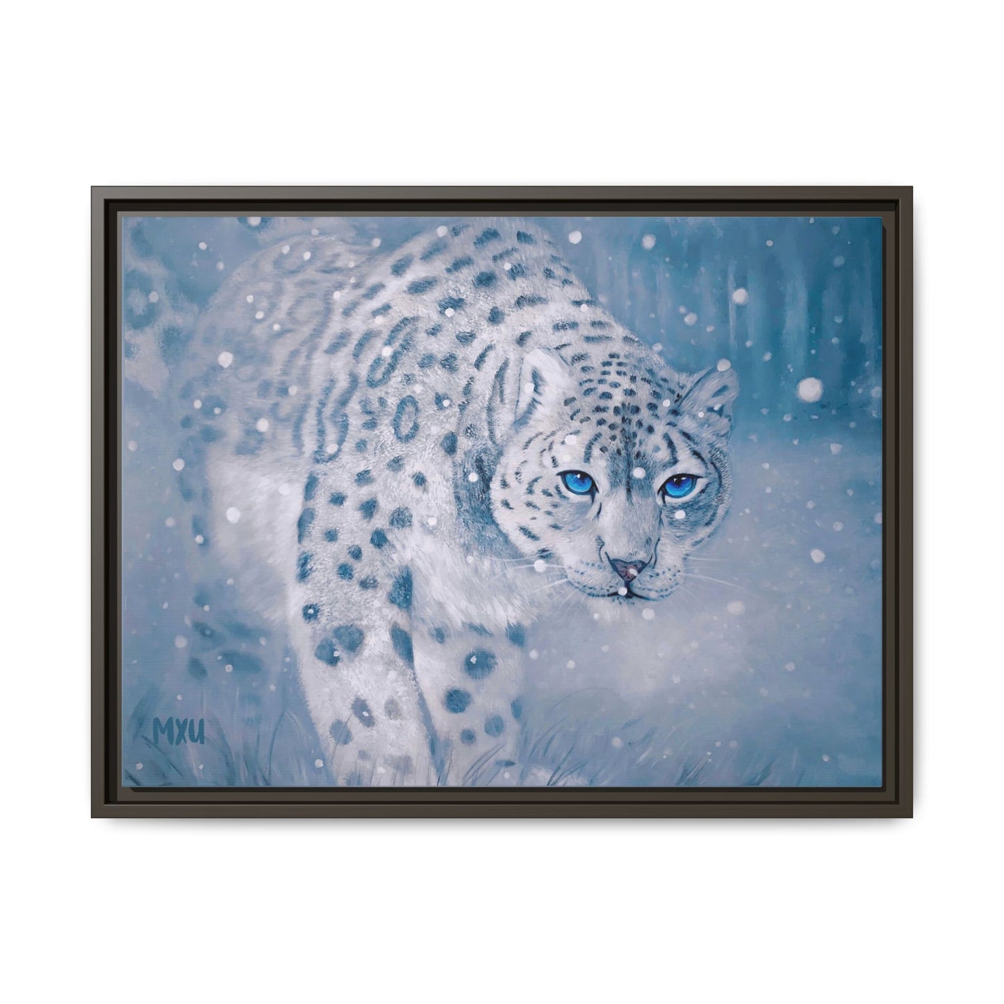Framed Snow Leopard Canvas Print — Winter Wildlife Wall Art