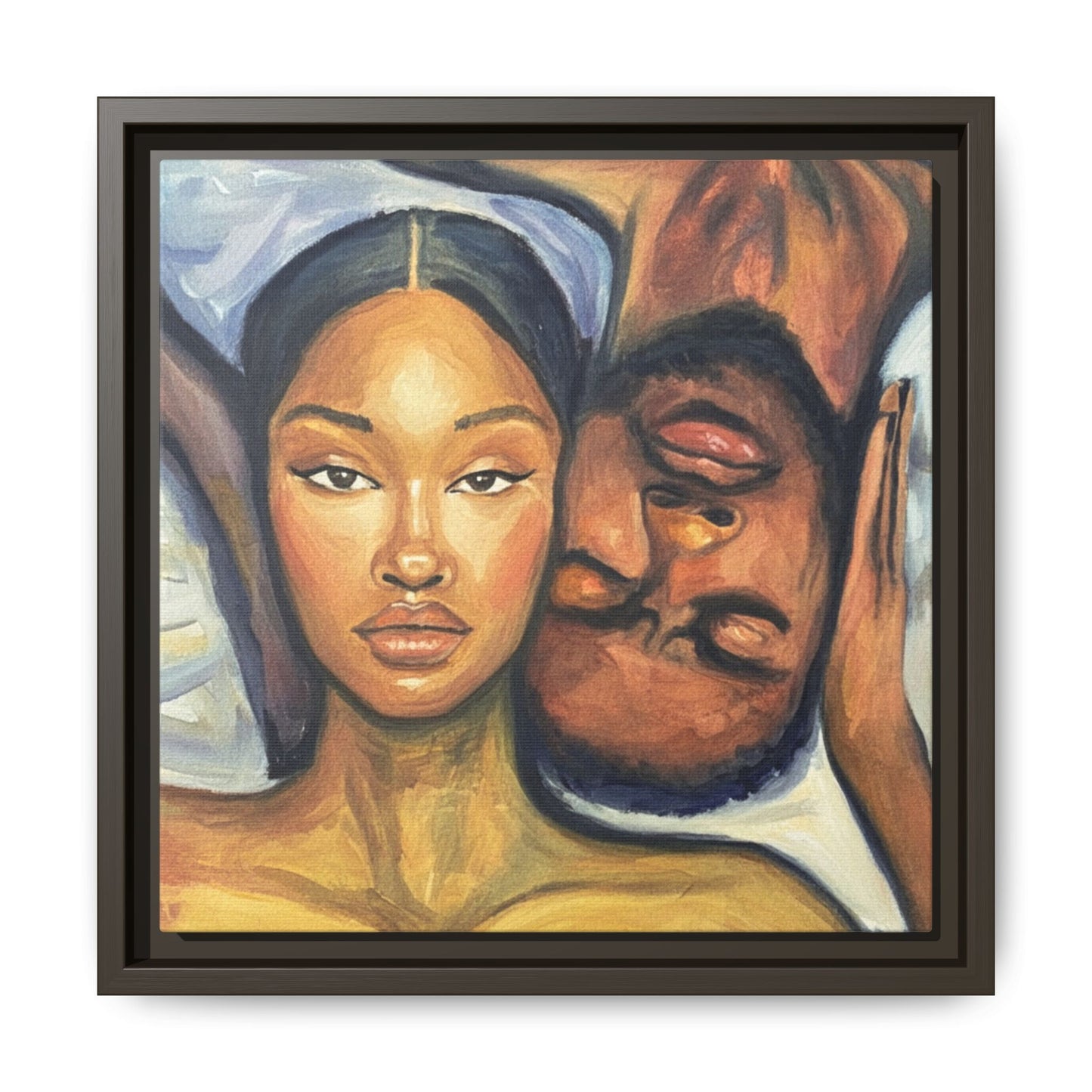 Canvas Print - Emotional Oil Painting of Couple in Bed