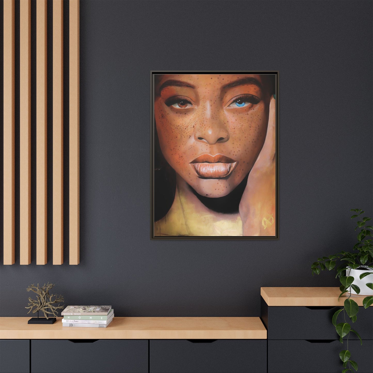 Freckled Beauty Portrait Matte Canvas Print (Framed)
