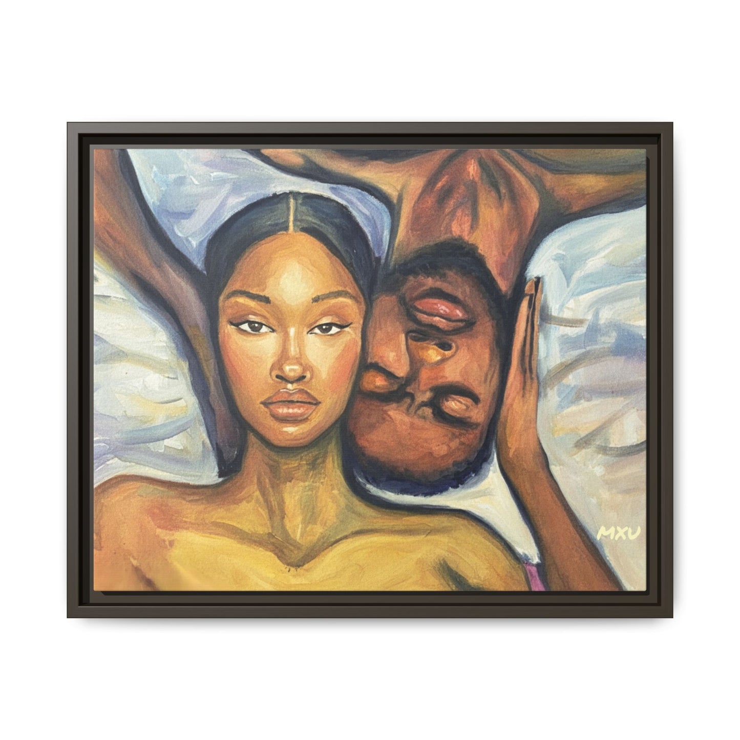 Canvas Print - Emotional Oil Painting of Couple in Bed