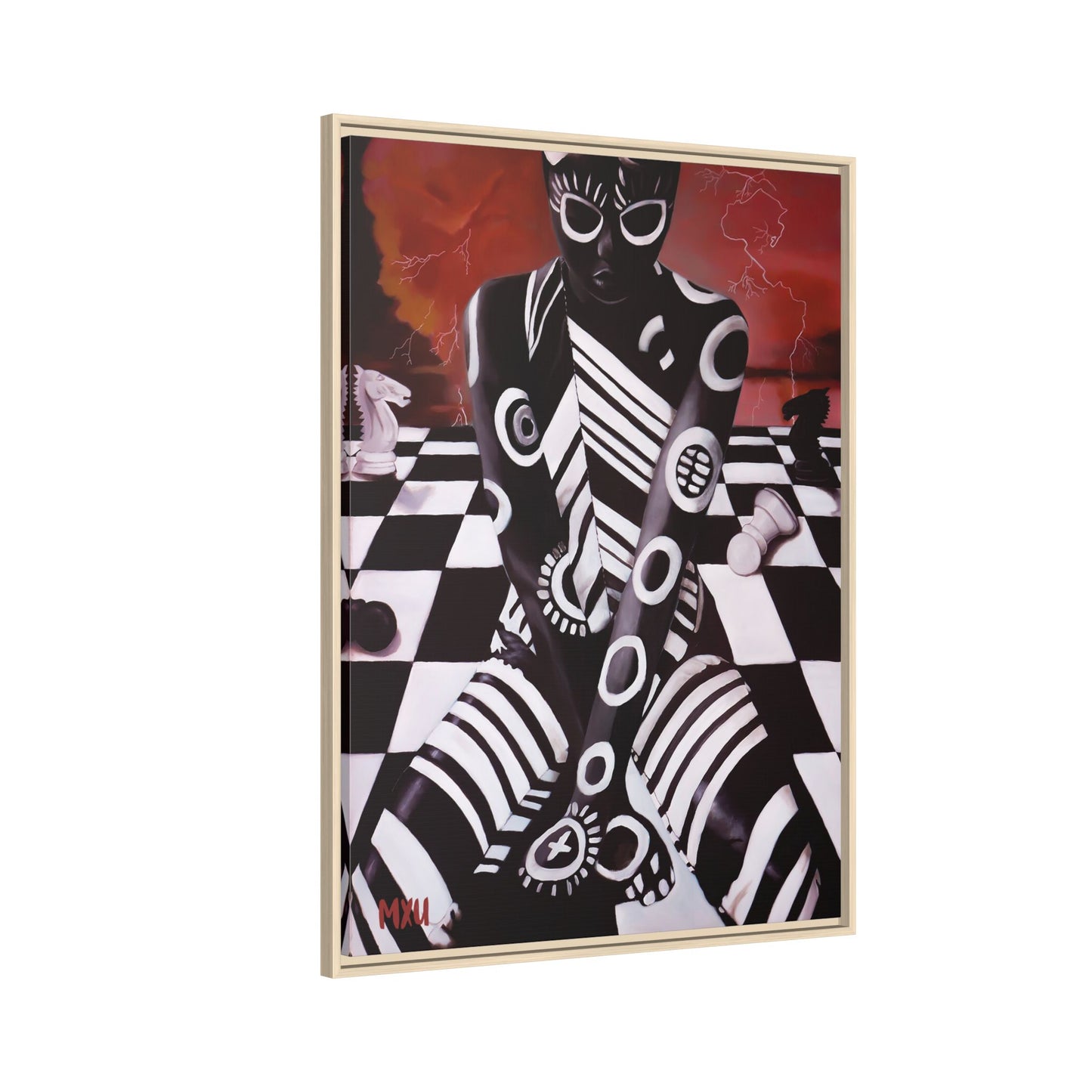 Chess painting Abstract Matte Canvas, Framed (Multi-color)