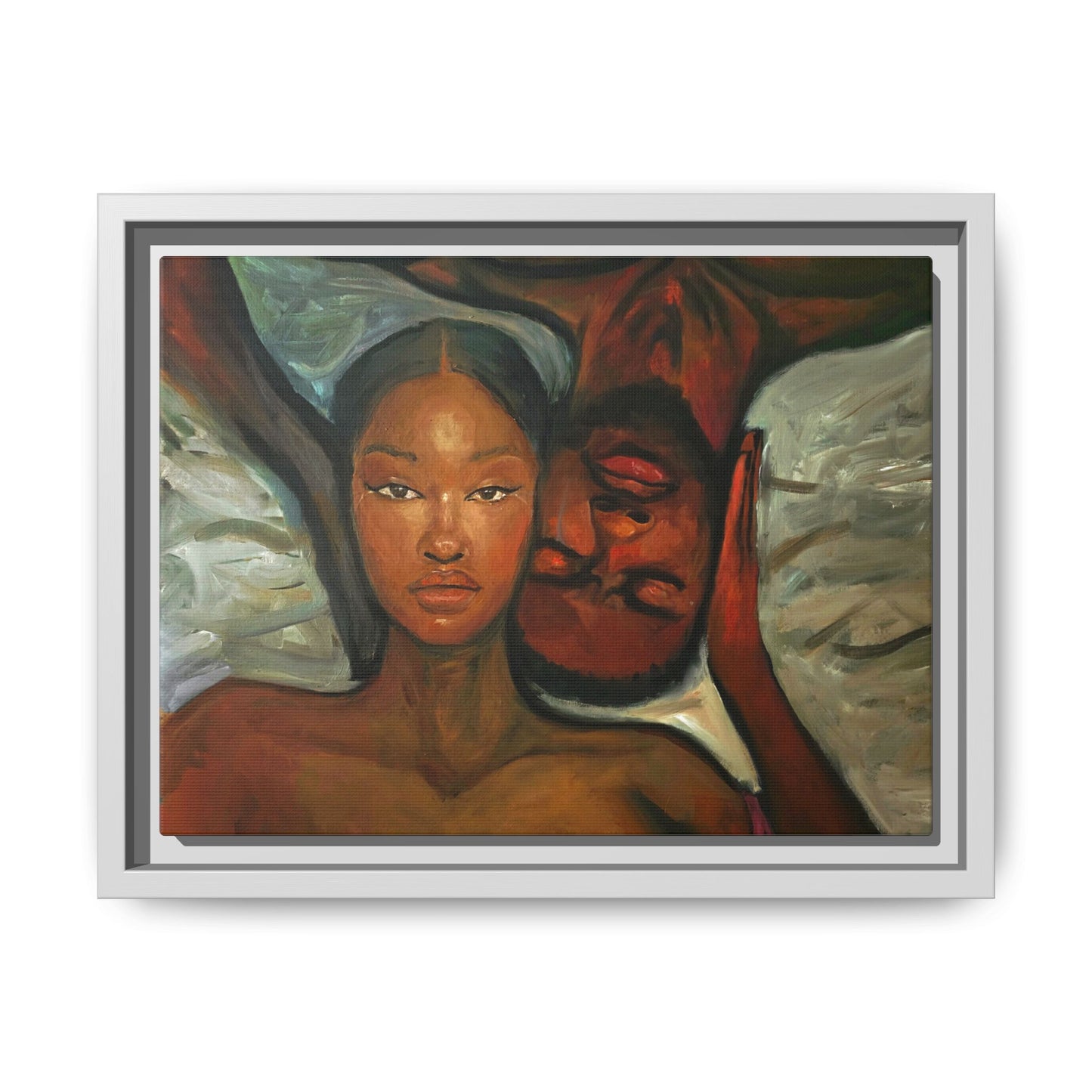 Canvas Print - Emotional Oil Painting of Couple in Bed