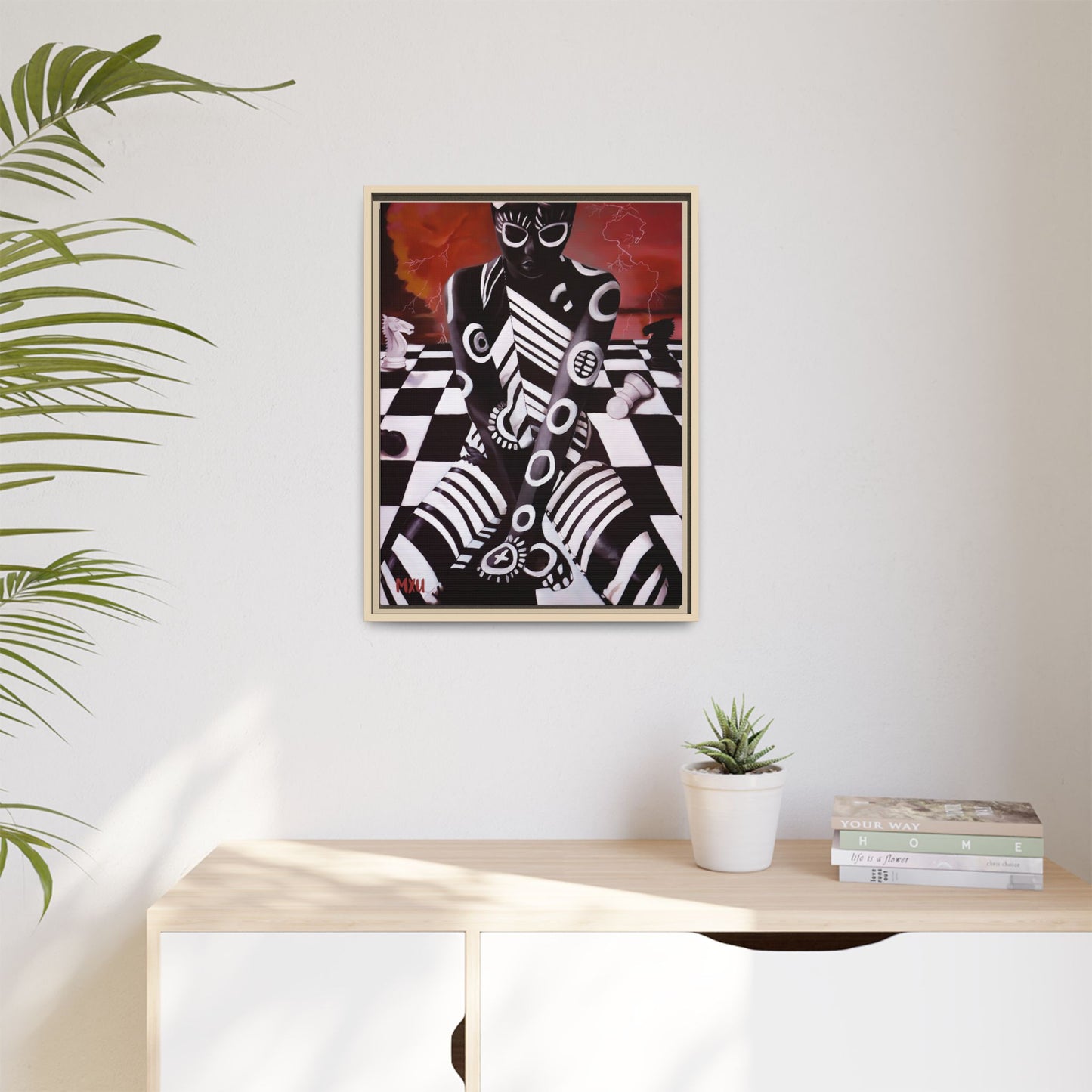 Chess painting Abstract Matte Canvas, Framed (Multi-color)