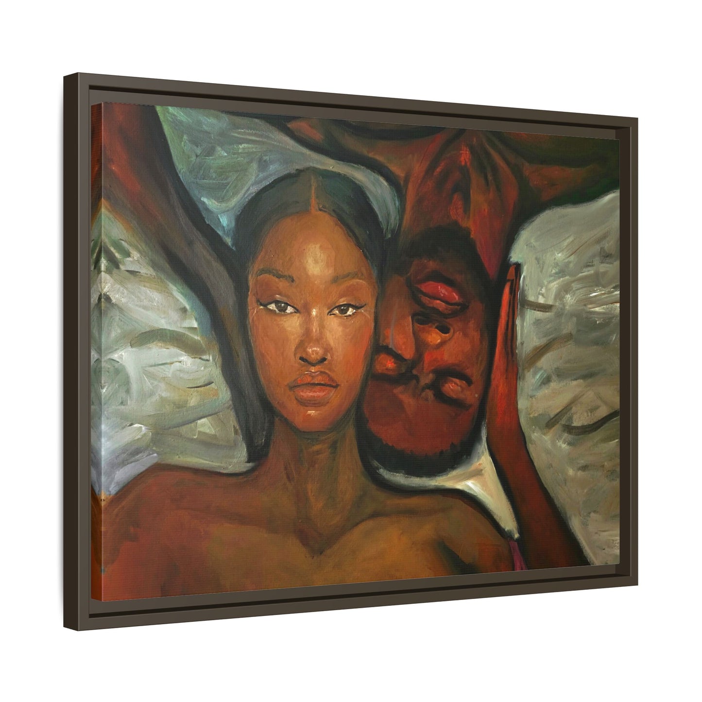 Canvas Print - Emotional Oil Painting of Couple in Bed