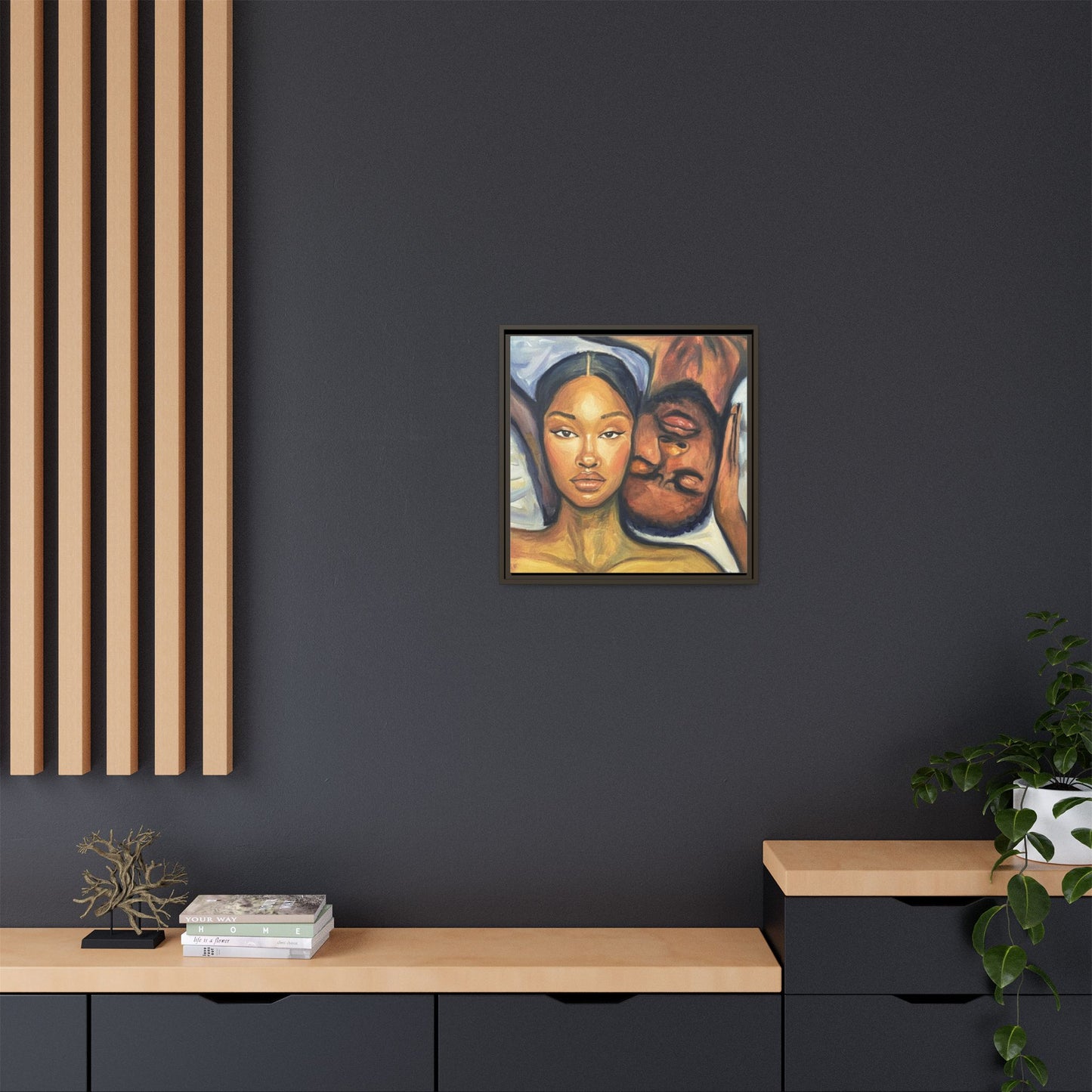 Canvas Print - Emotional Oil Painting of Couple in Bed