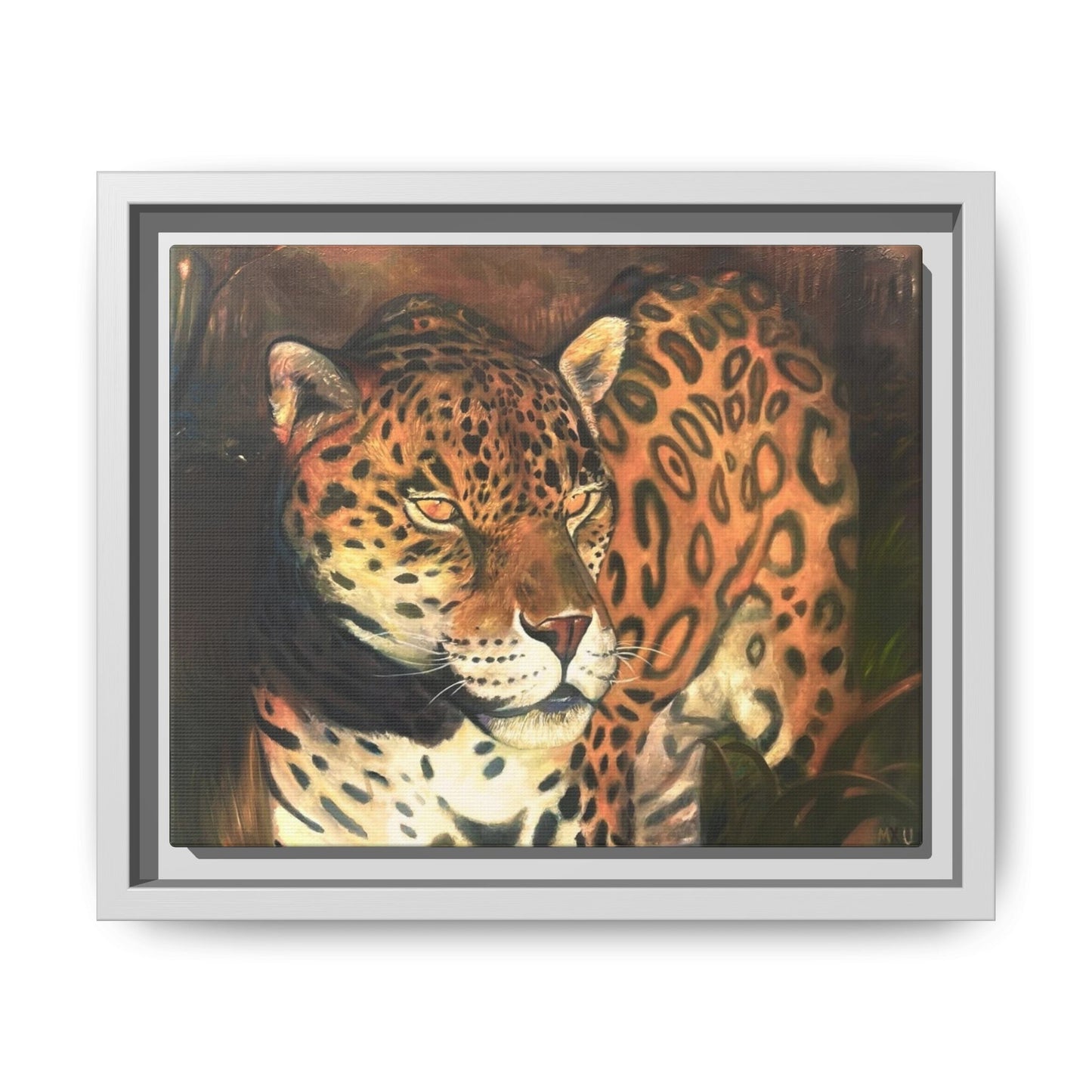 Framed Leopard Canvas Art — Matte Multicolor Jungle Print