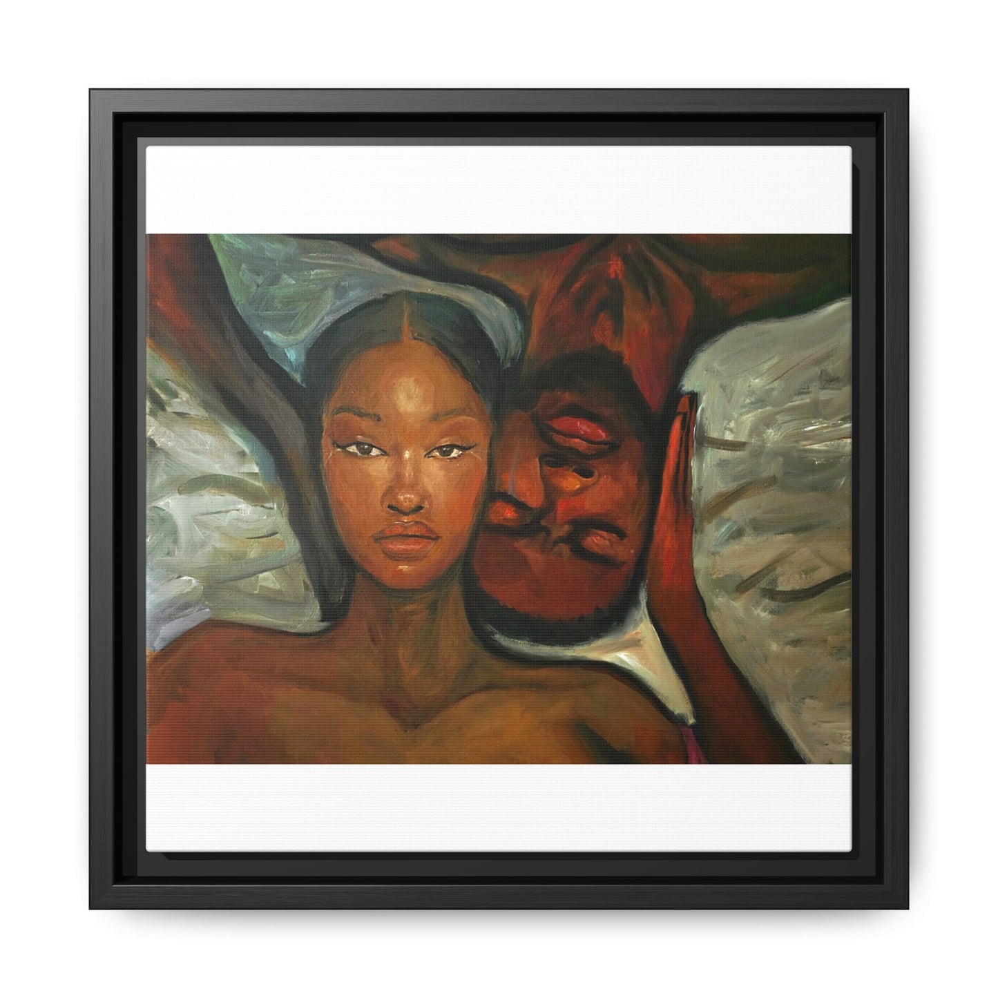 Canvas Print - Emotional Oil Painting of Couple in Bed