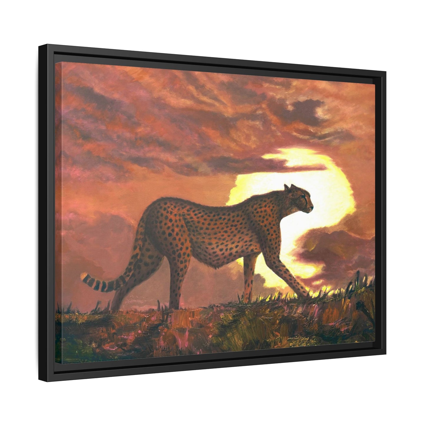 Framed Cheetah Sunset Canvas Print — Wildlife Wall Art