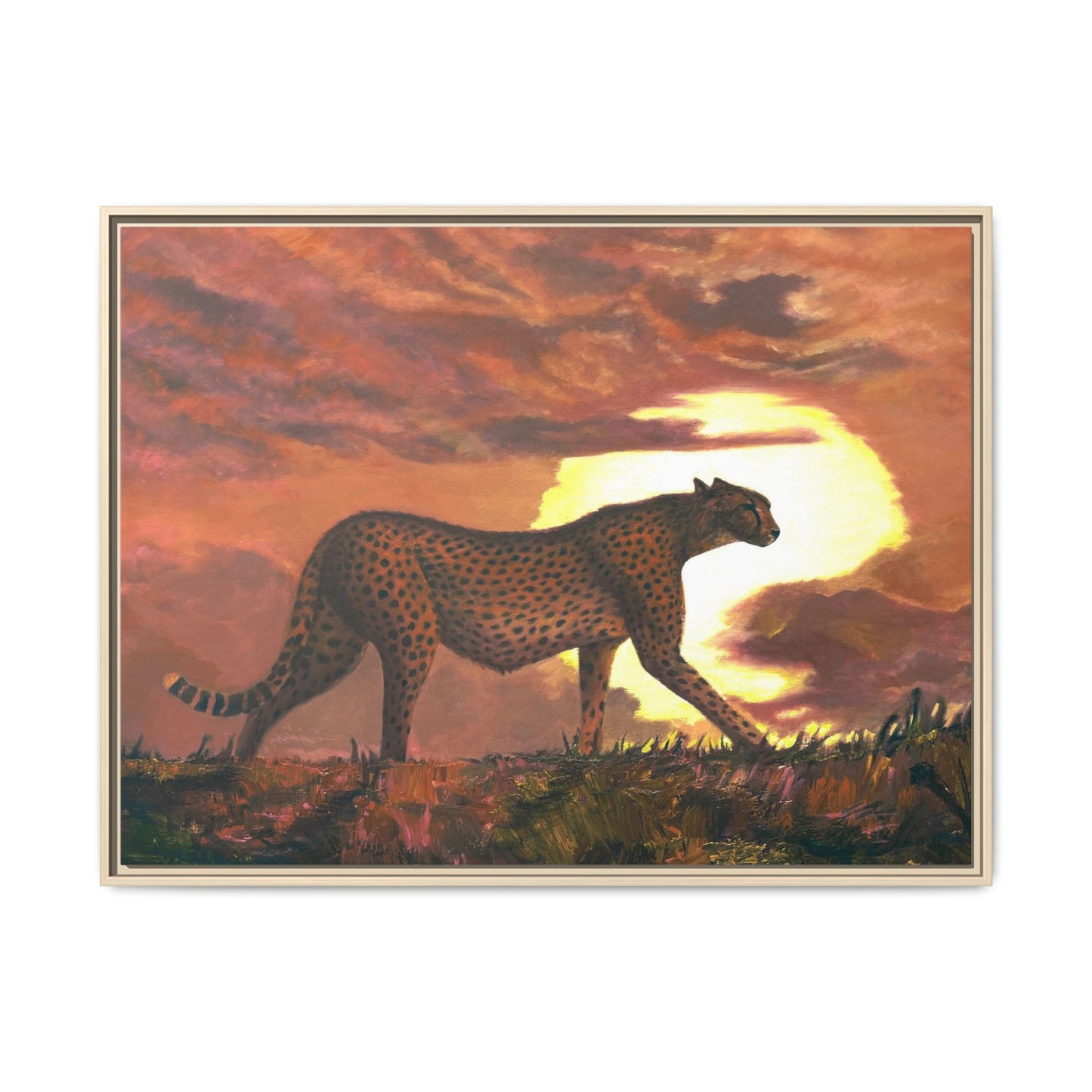 Framed Cheetah Sunset Canvas Print — Wildlife Wall Art
