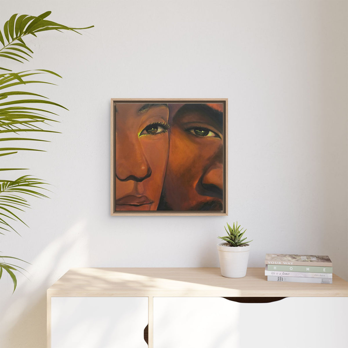 Framed Canvas Portrait Art – Intimate Couple Face Painting “In his Image”