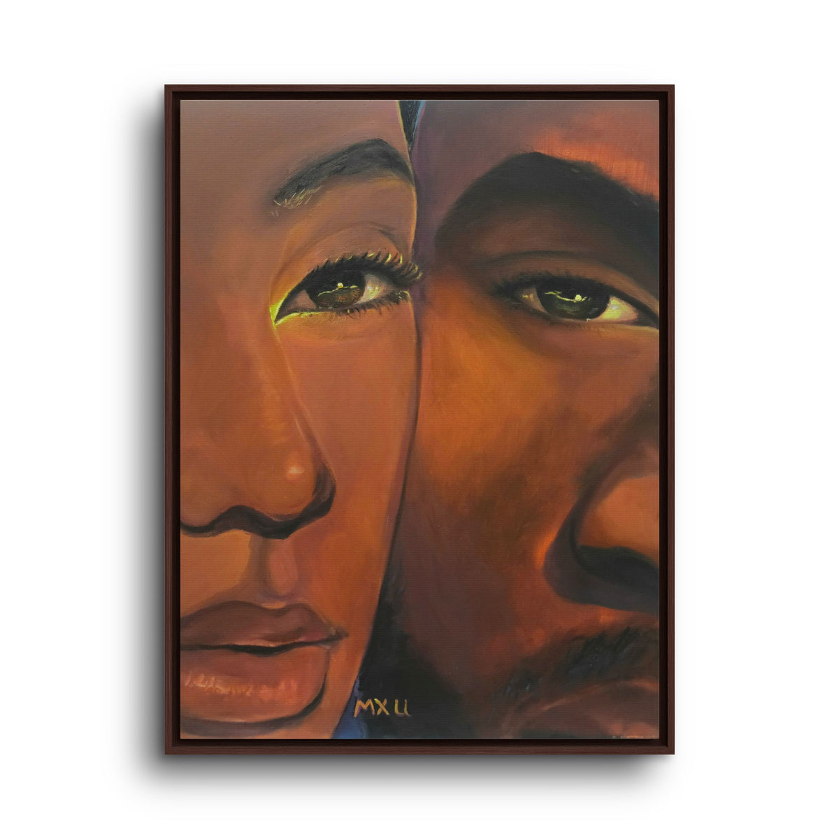 Framed Canvas Portrait Art – Intimate Couple Face Painting “In his Image”