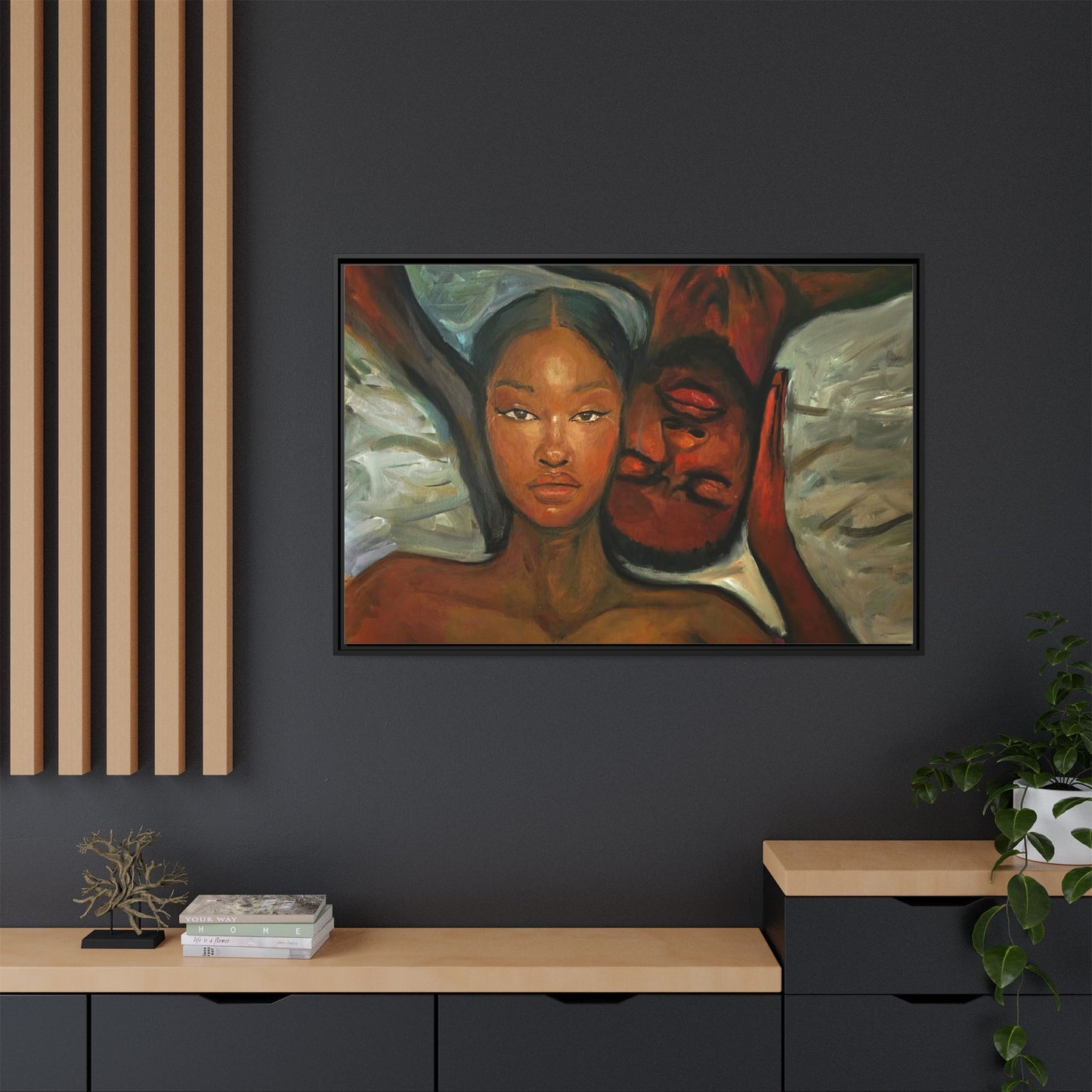 Canvas Print - Emotional Oil Painting of Couple in Bed