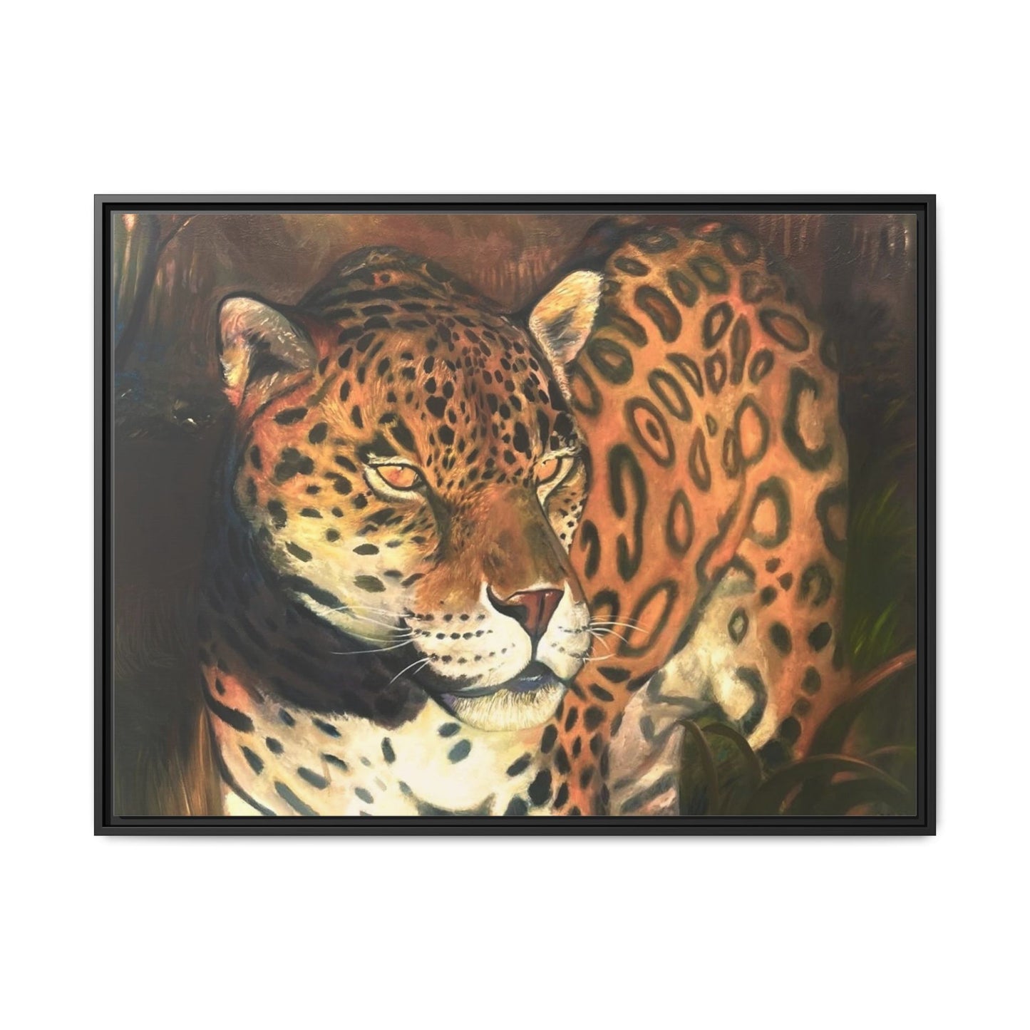 Framed Leopard Canvas Art — Matte Multicolor Jungle Print