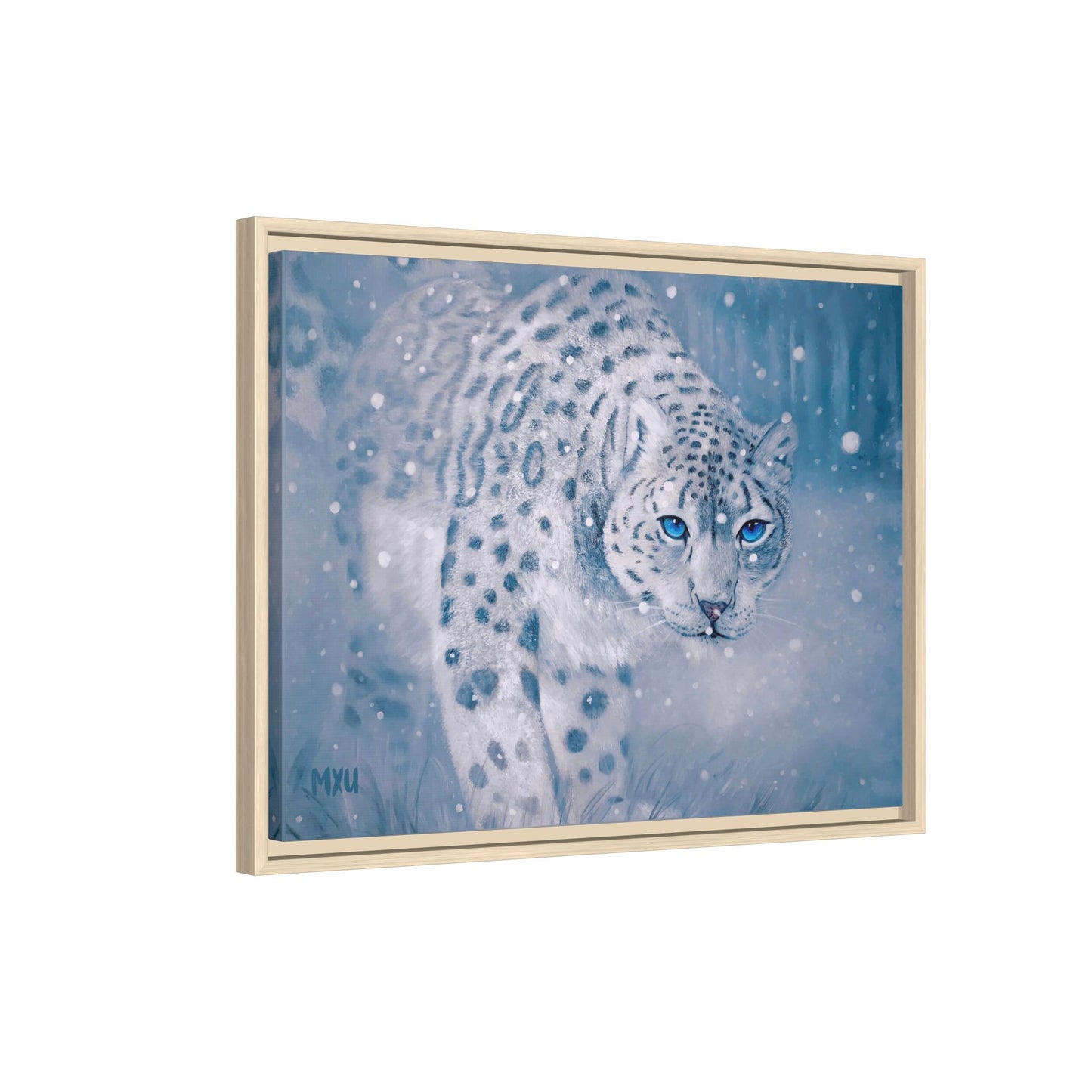Framed Snow Leopard Canvas Print — Winter Wildlife Wall Art
