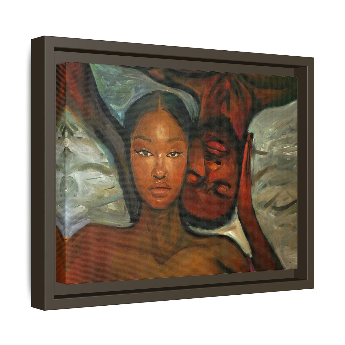 Canvas Print - Emotional Oil Painting of Couple in Bed
