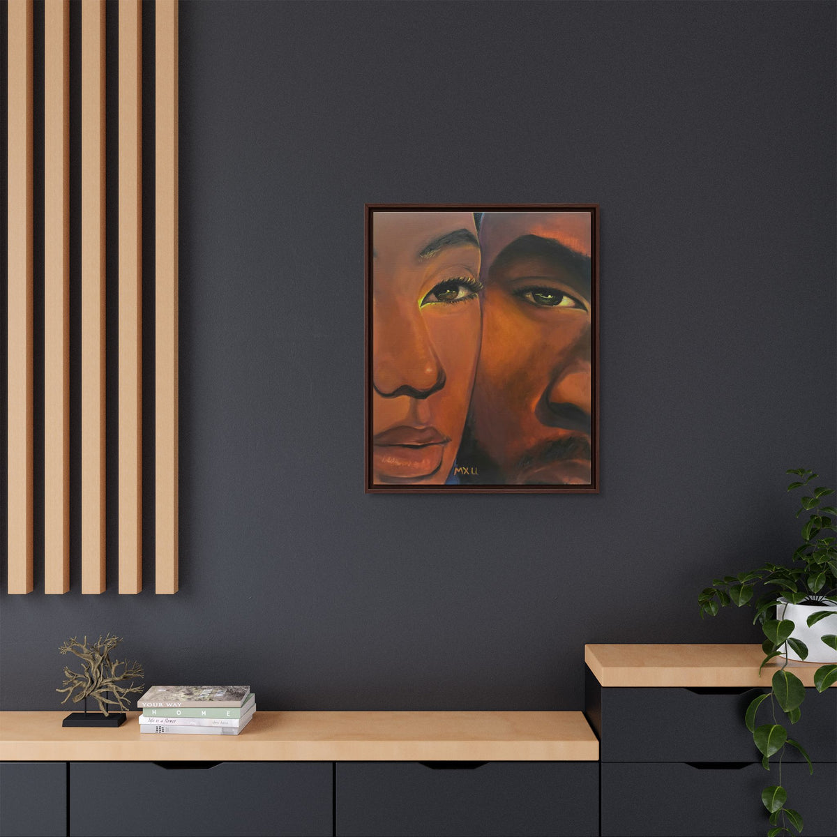 Framed Canvas Portrait Art – Intimate Couple Face Painting “In his Image”
