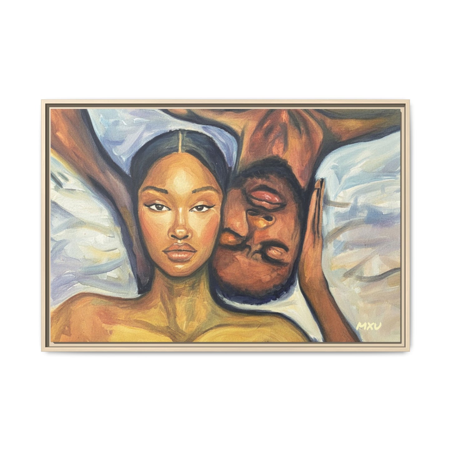 Canvas Print - Emotional Oil Painting of Couple in Bed