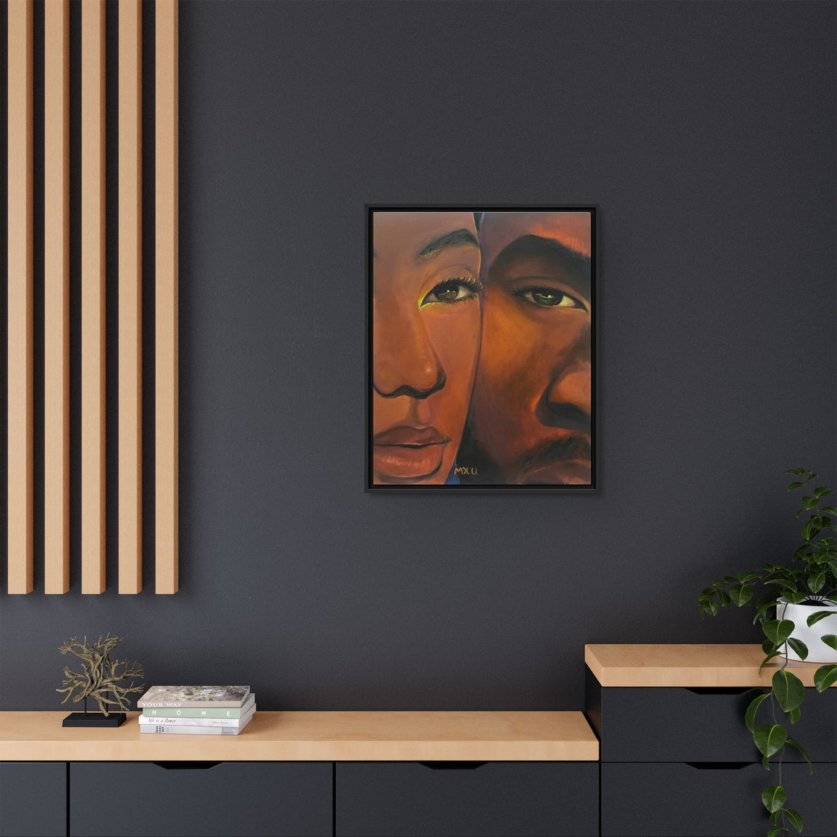 Framed Canvas Portrait Art – Intimate Couple Face Painting “In his Image”
