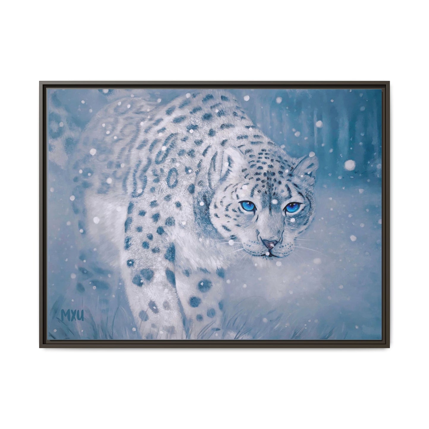 Framed Snow Leopard Canvas Print — Winter Wildlife Wall Art