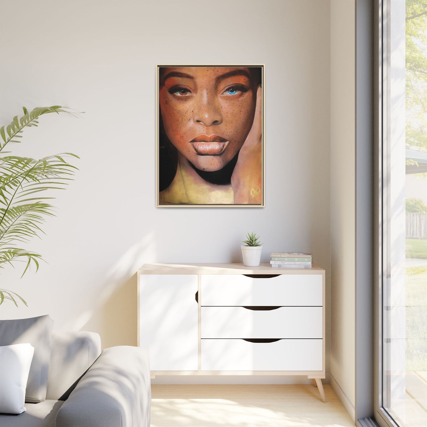 Freckled Beauty Portrait Matte Canvas Print (Framed)