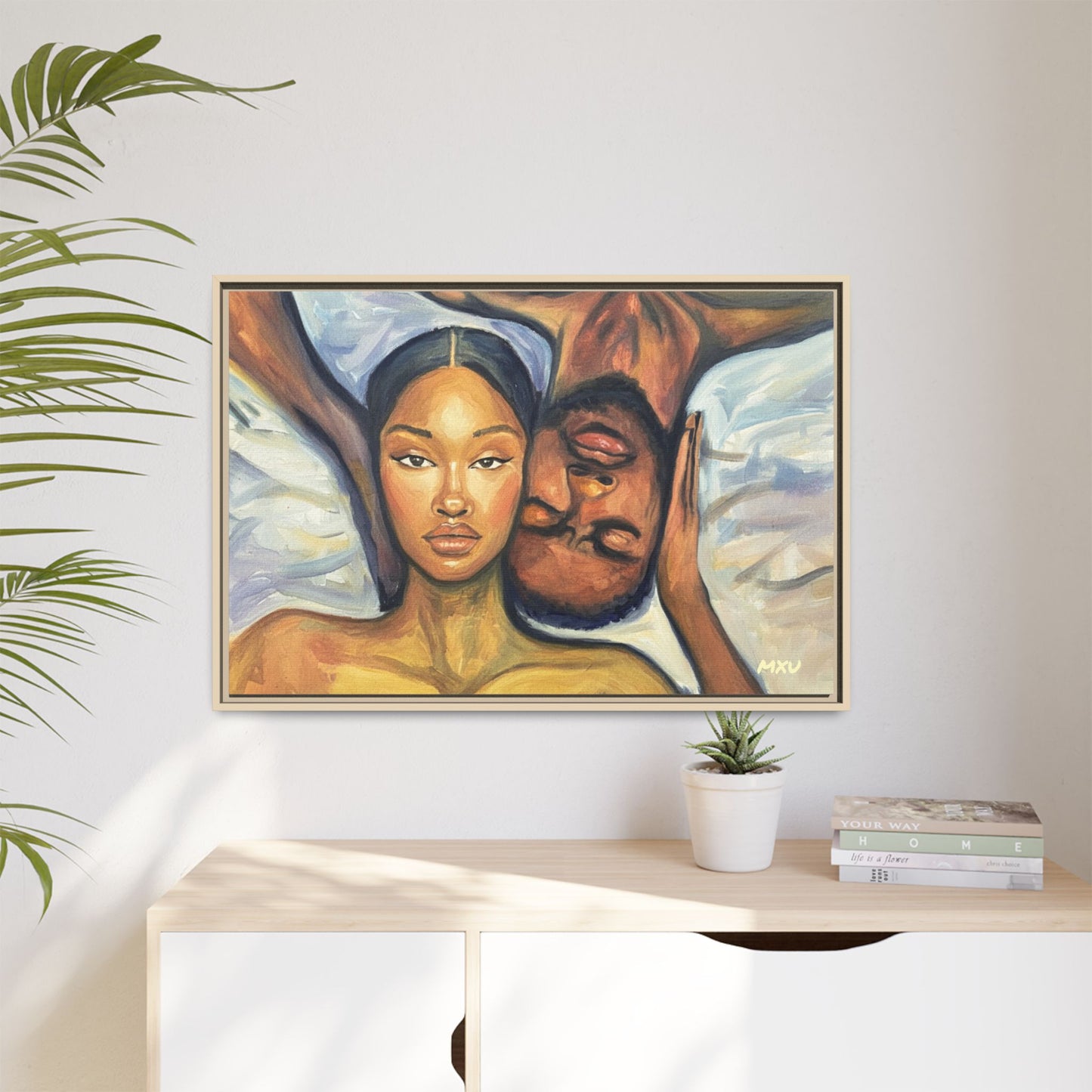 Canvas Print - Emotional Oil Painting of Couple in Bed