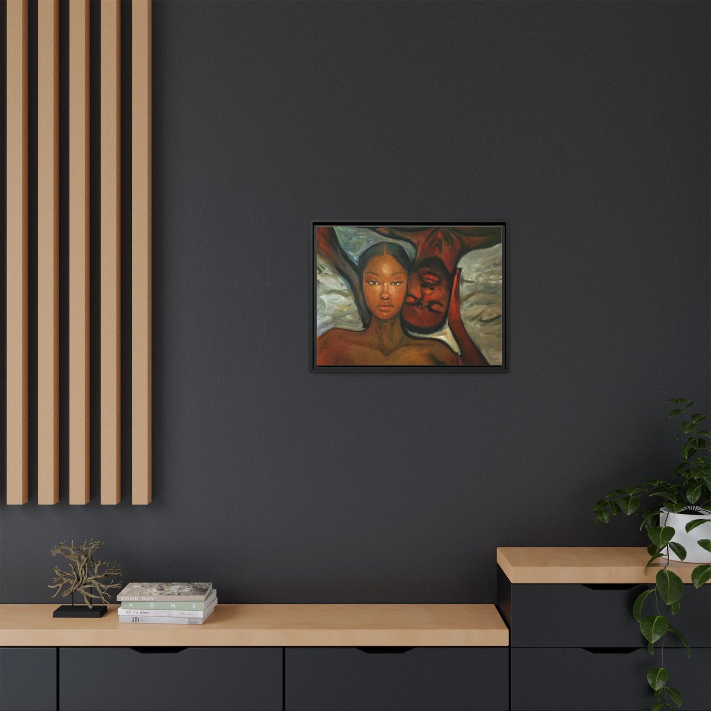 Canvas Print - Emotional Oil Painting of Couple in Bed