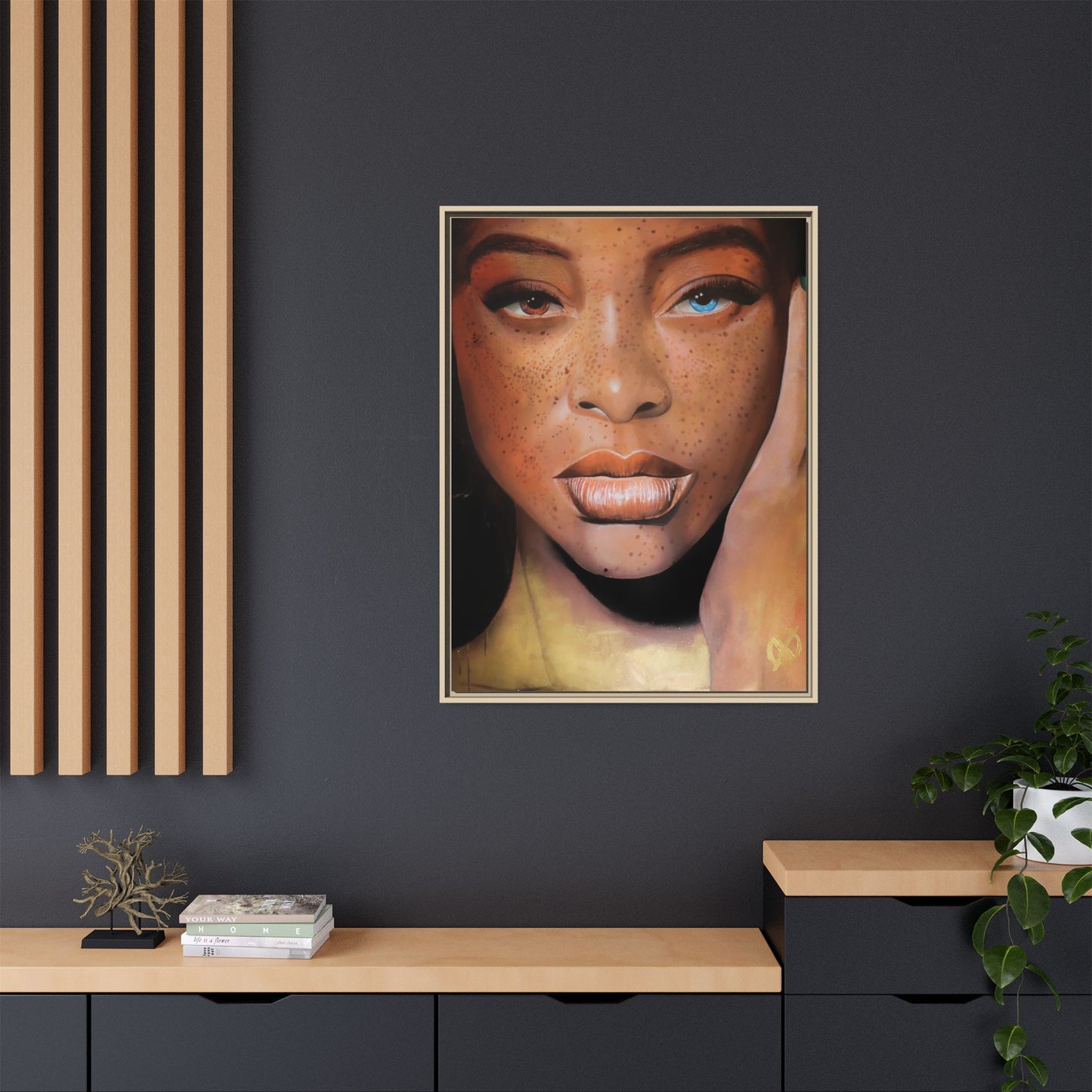 Freckled Beauty Portrait Matte Canvas Print (Framed)