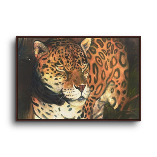 Framed Leopard Canvas Art — Matte Multicolor Jungle Print