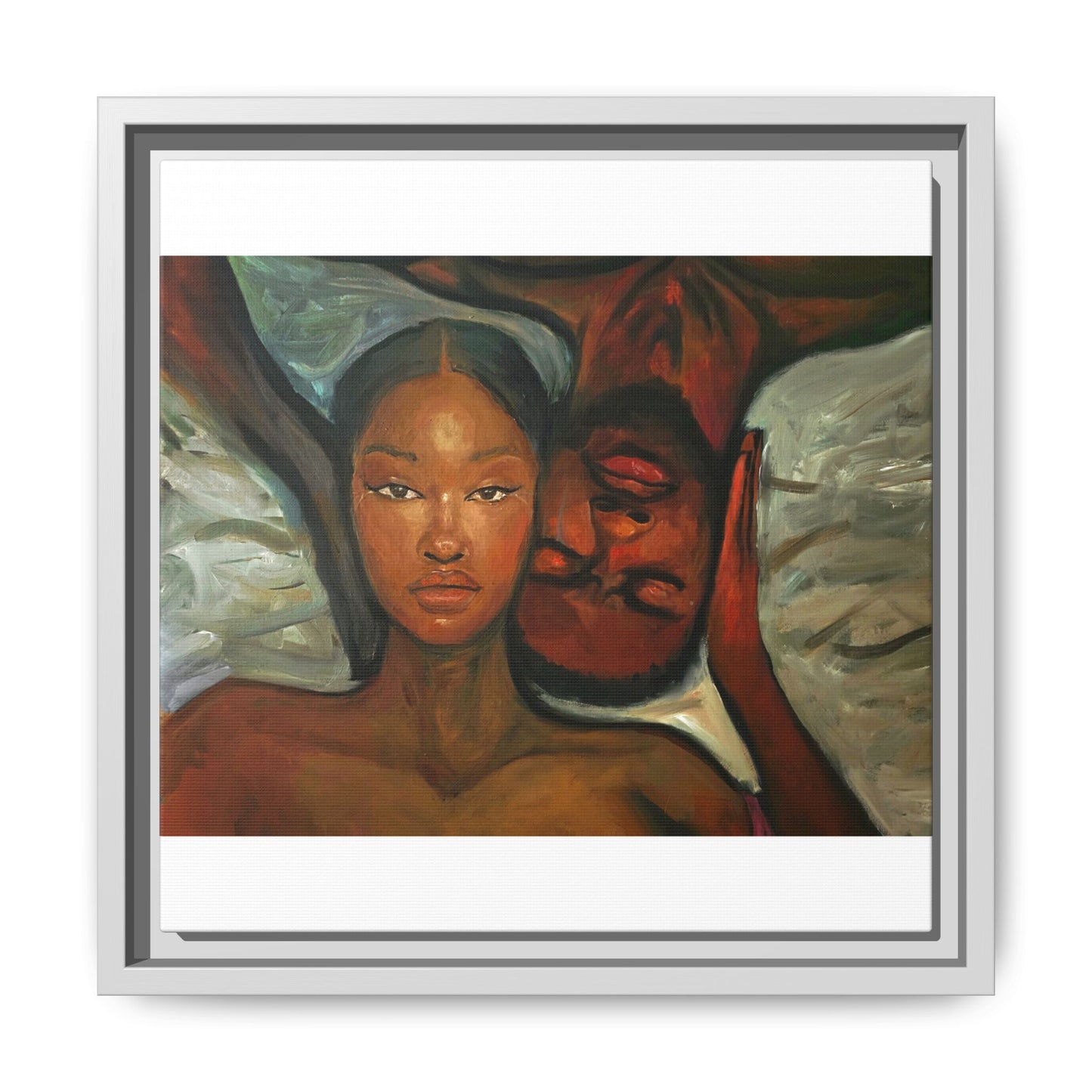 Canvas Print - Emotional Oil Painting of Couple in Bed
