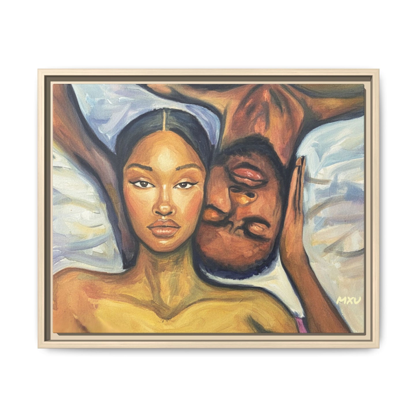 Canvas Print - Emotional Oil Painting of Couple in Bed