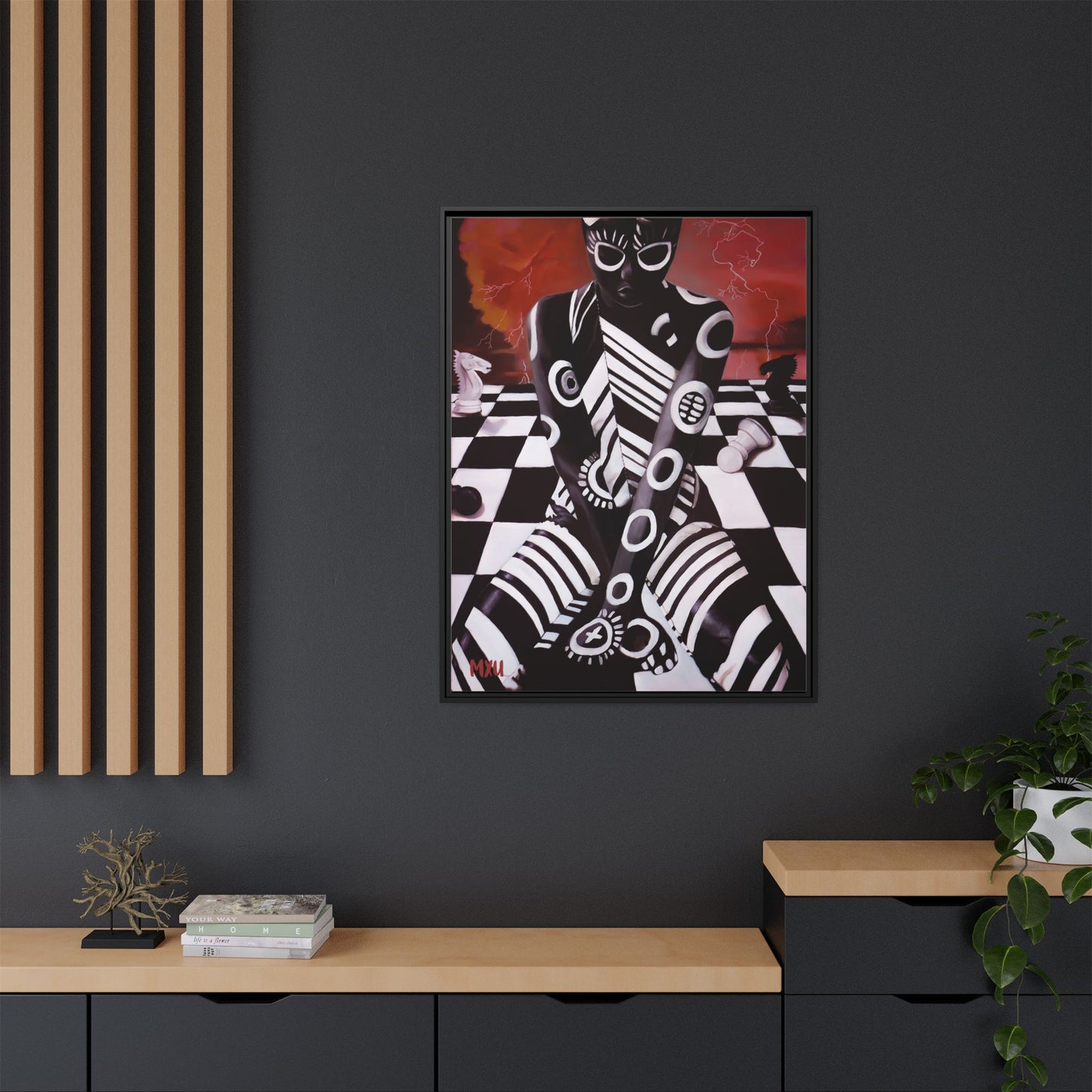 Chess painting Abstract Matte Canvas, Framed (Multi-color)