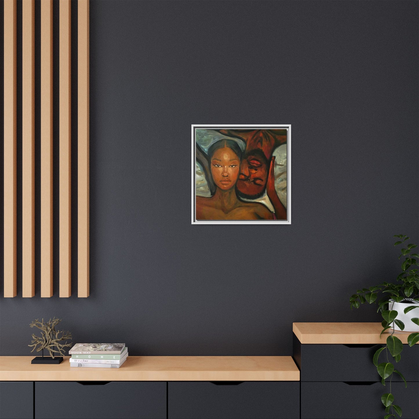 Canvas Print - Emotional Oil Painting of Couple in Bed