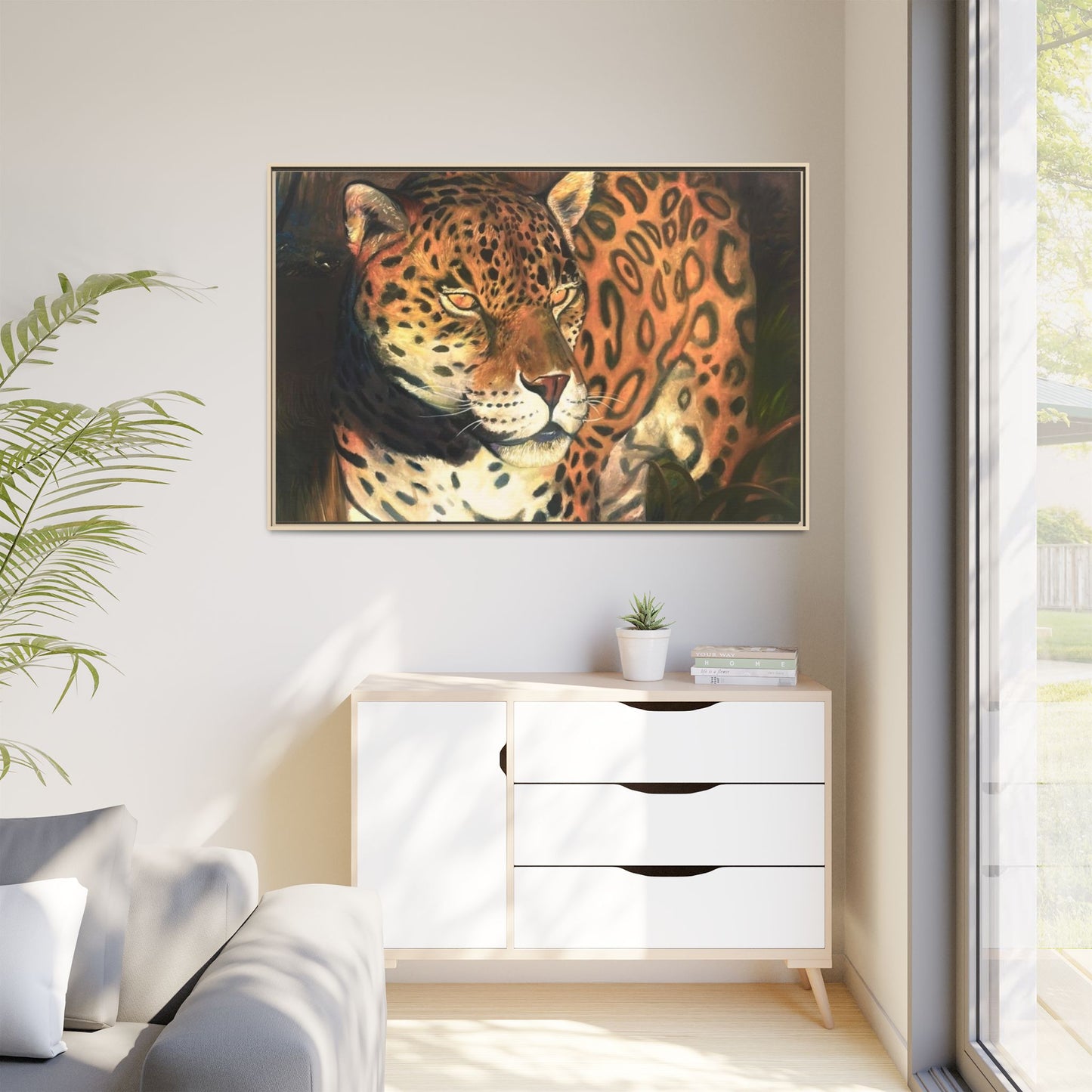 Framed Leopard Canvas Art — Matte Multicolor Jungle Print