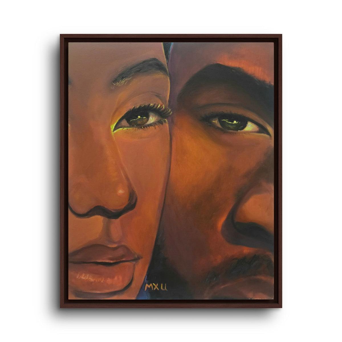 Framed Canvas Portrait Art – Intimate Couple Face Painting “In his Image”