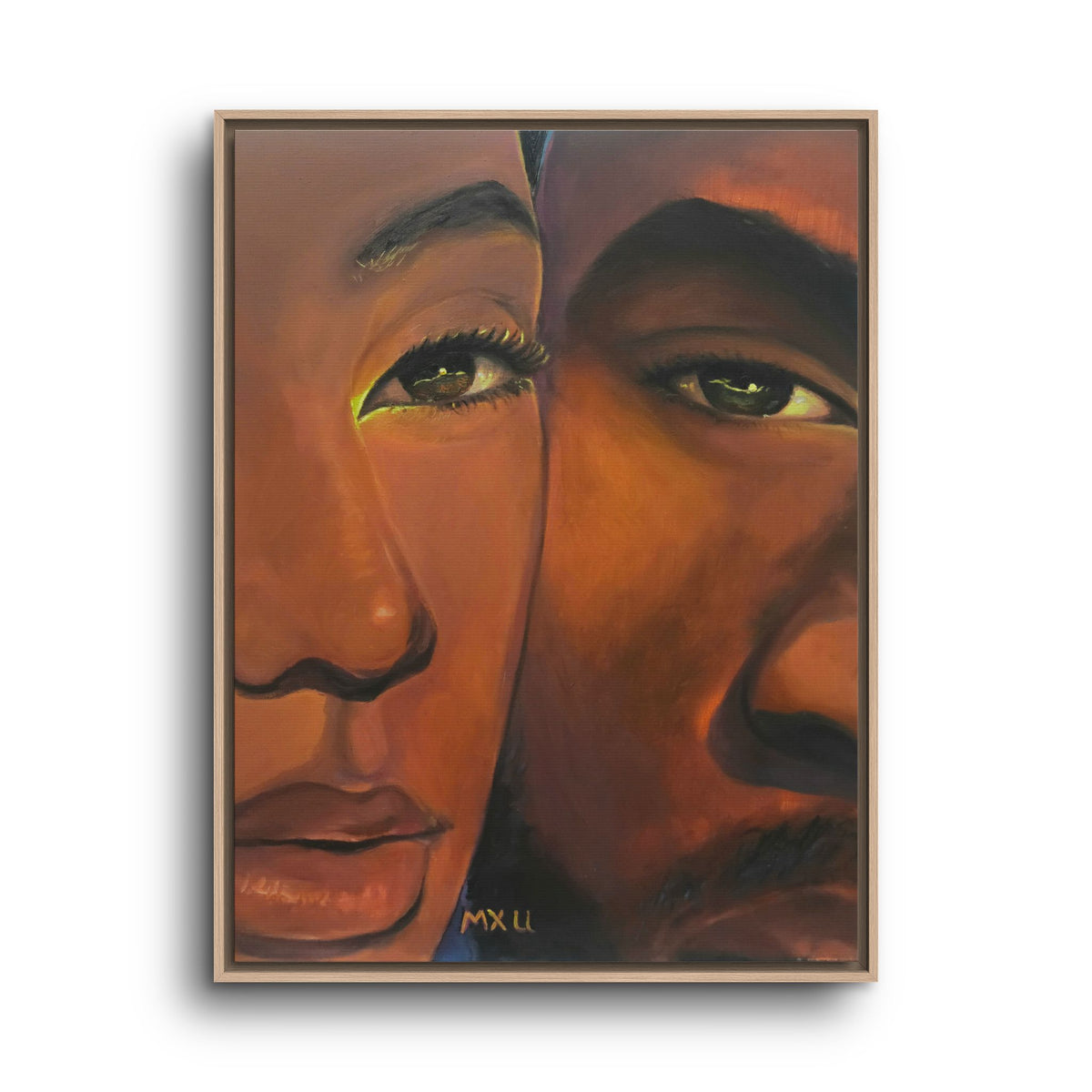 Framed Canvas Portrait Art – Intimate Couple Face Painting “In his Image”