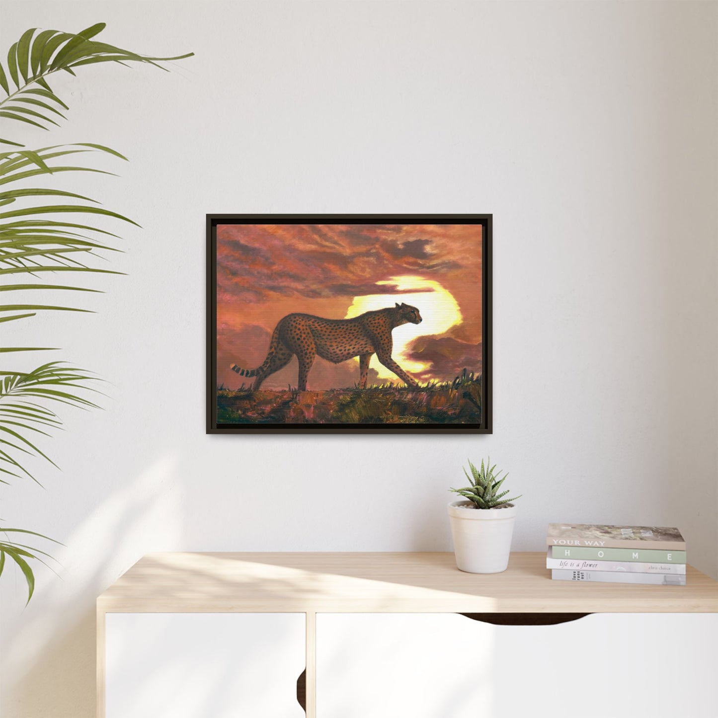 Framed Cheetah Sunset Canvas Print — Wildlife Wall Art