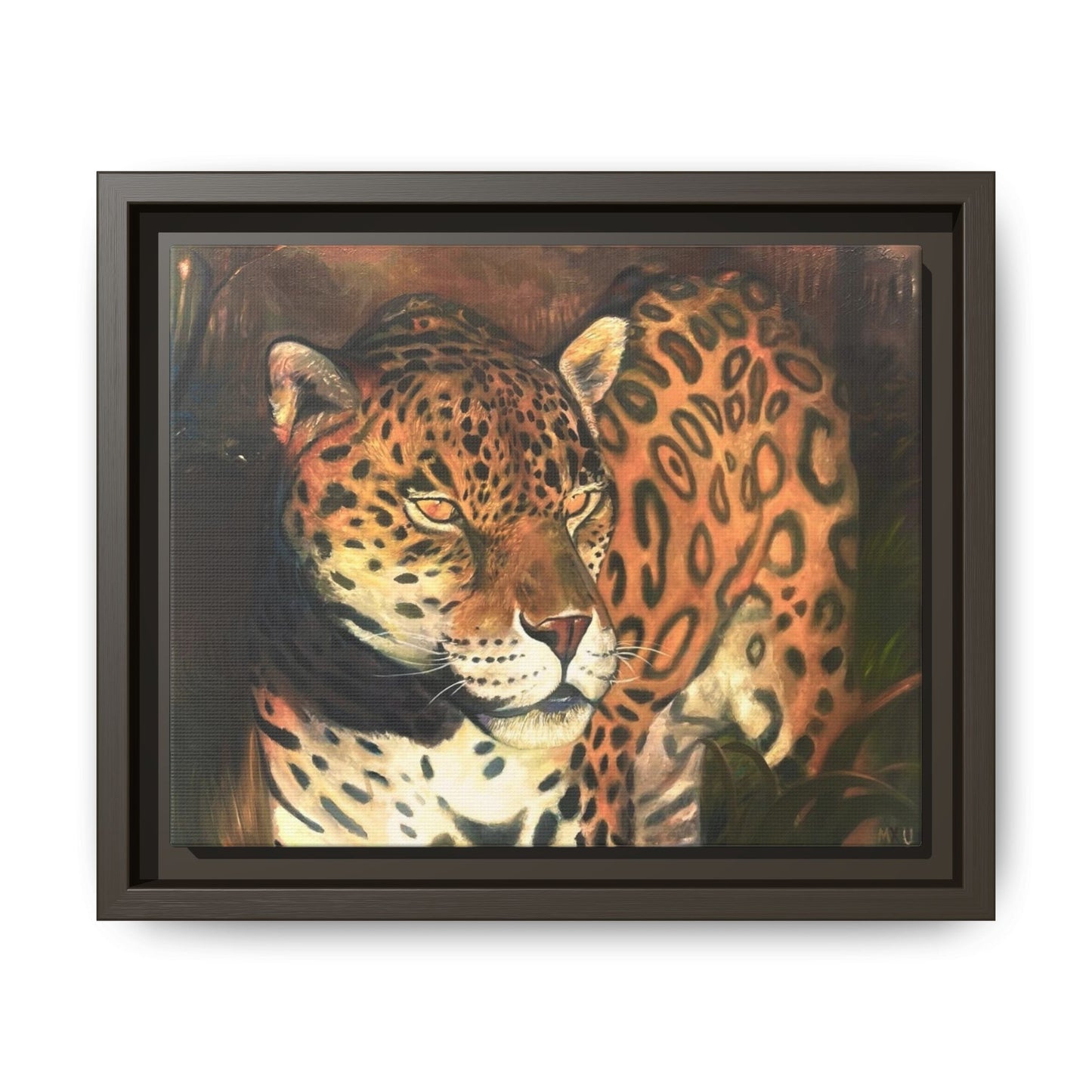 Framed Leopard Canvas Art — Matte Multicolor Jungle Print