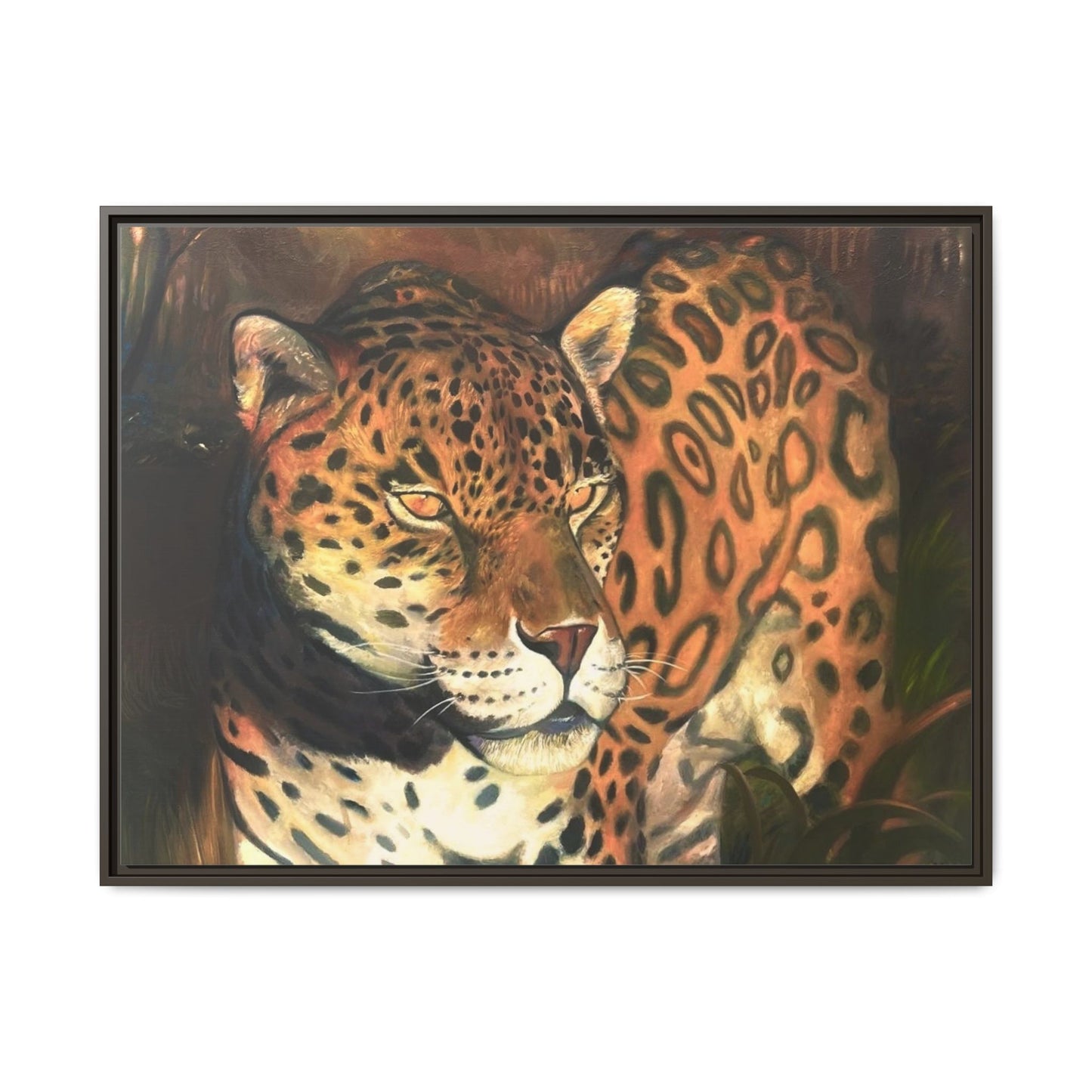 Framed Leopard Canvas Art — Matte Multicolor Jungle Print