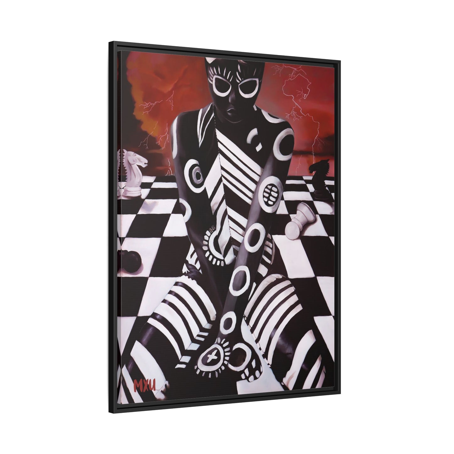 Chess painting Abstract Matte Canvas, Framed (Multi-color)