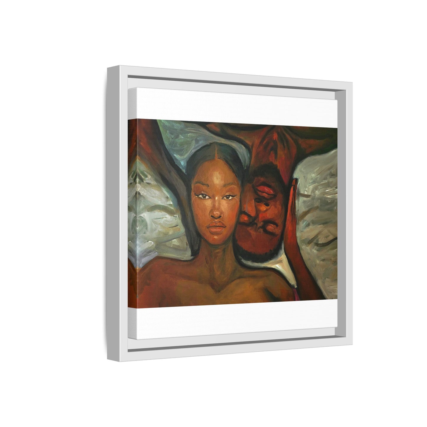 Canvas Print - Emotional Oil Painting of Couple in Bed